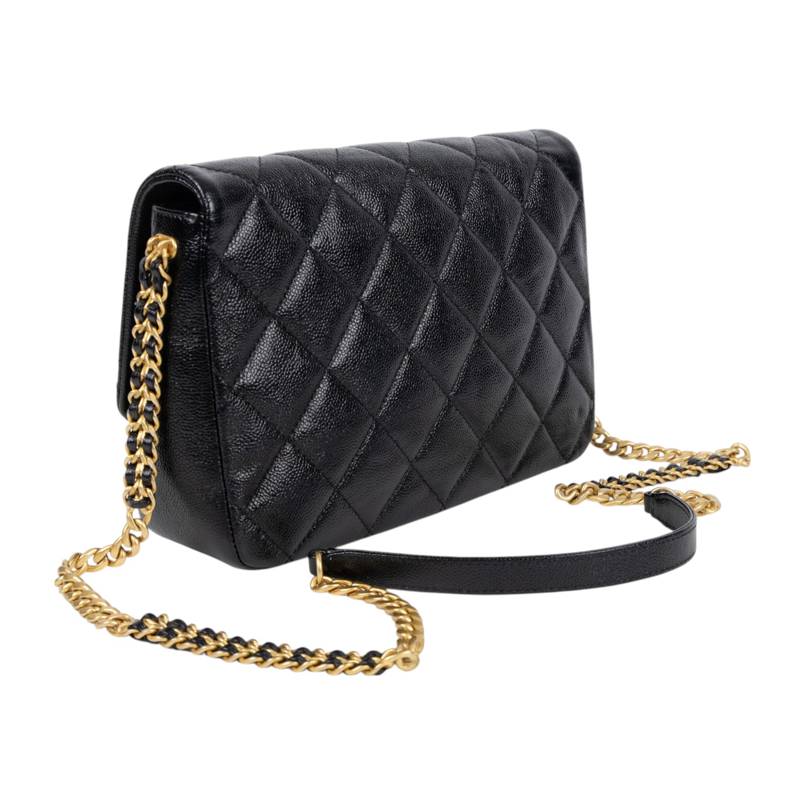 香奈兒 CHANEL CF 口蓋包 方胖子 肩背包 斜背包 AS3165 晶片款 黑荔枝掀蓋鍊包 防塵袋/購買證明