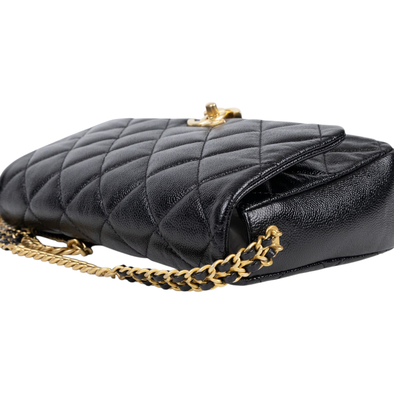 香奈兒 CHANEL CF 口蓋包 方胖子 肩背包 斜背包 AS3165 晶片款 黑荔枝掀蓋鍊包 防塵袋/購買證明