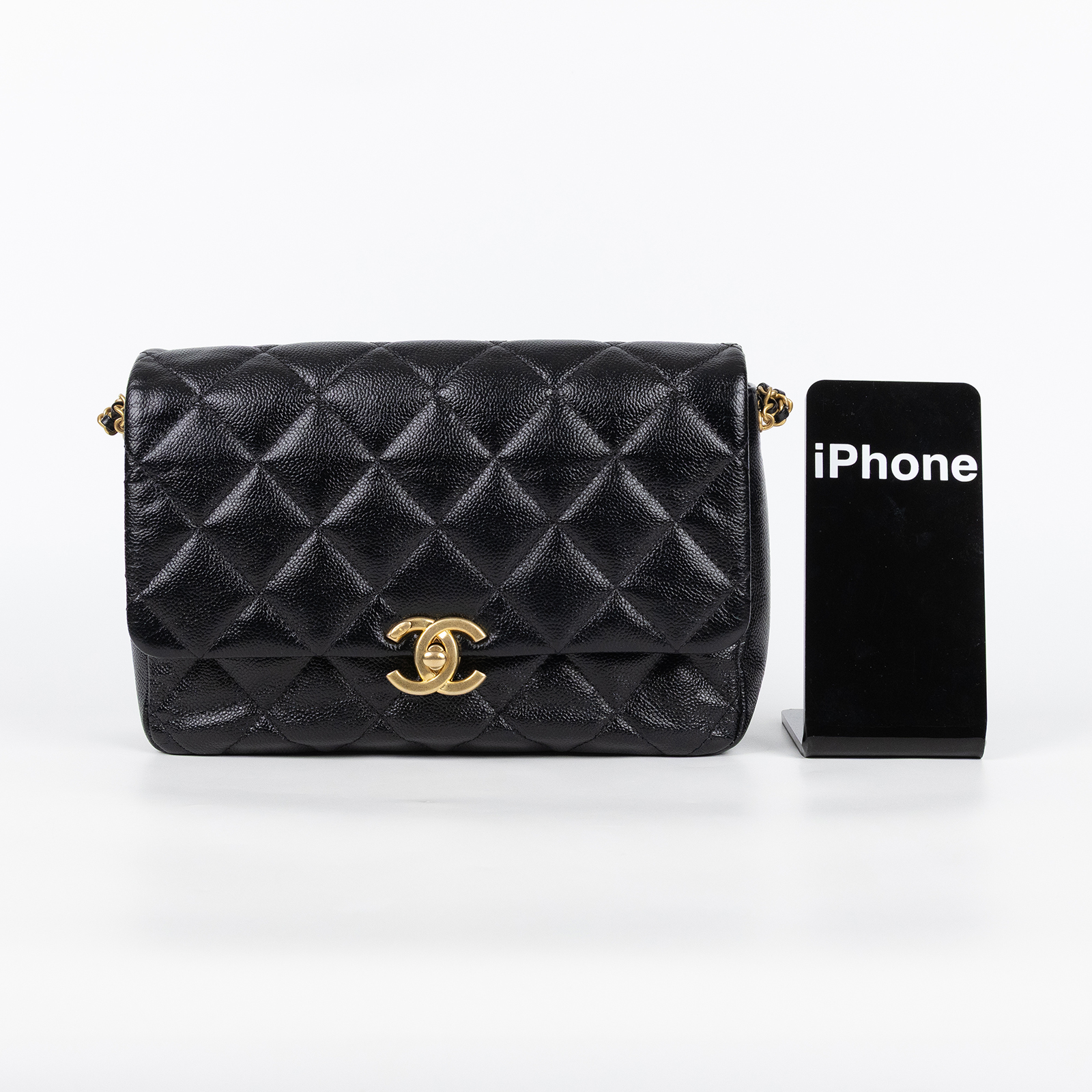 香奈兒 CHANEL CF 口蓋包 方胖子 肩背包 斜背包 AS3165 晶片款 黑荔枝掀蓋鍊包 防塵袋/購買證明