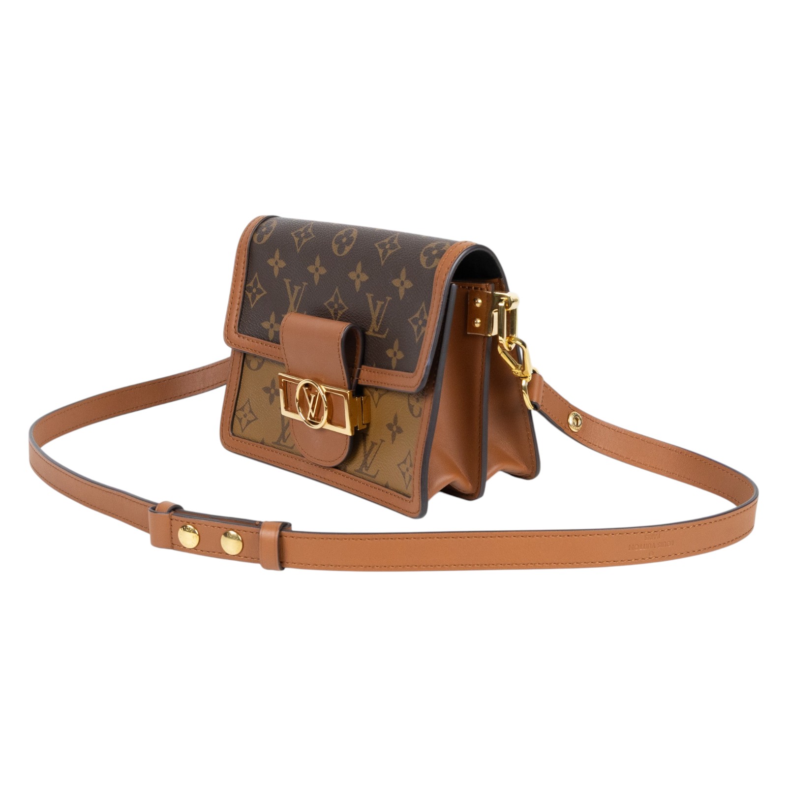 路易威登 LOUIS VUITTON Mini Dauphine Reverse皮革飾邊 迷你 達芙妮 肩背 斜背包 M44580 晶片款  背帶/購買證明正本