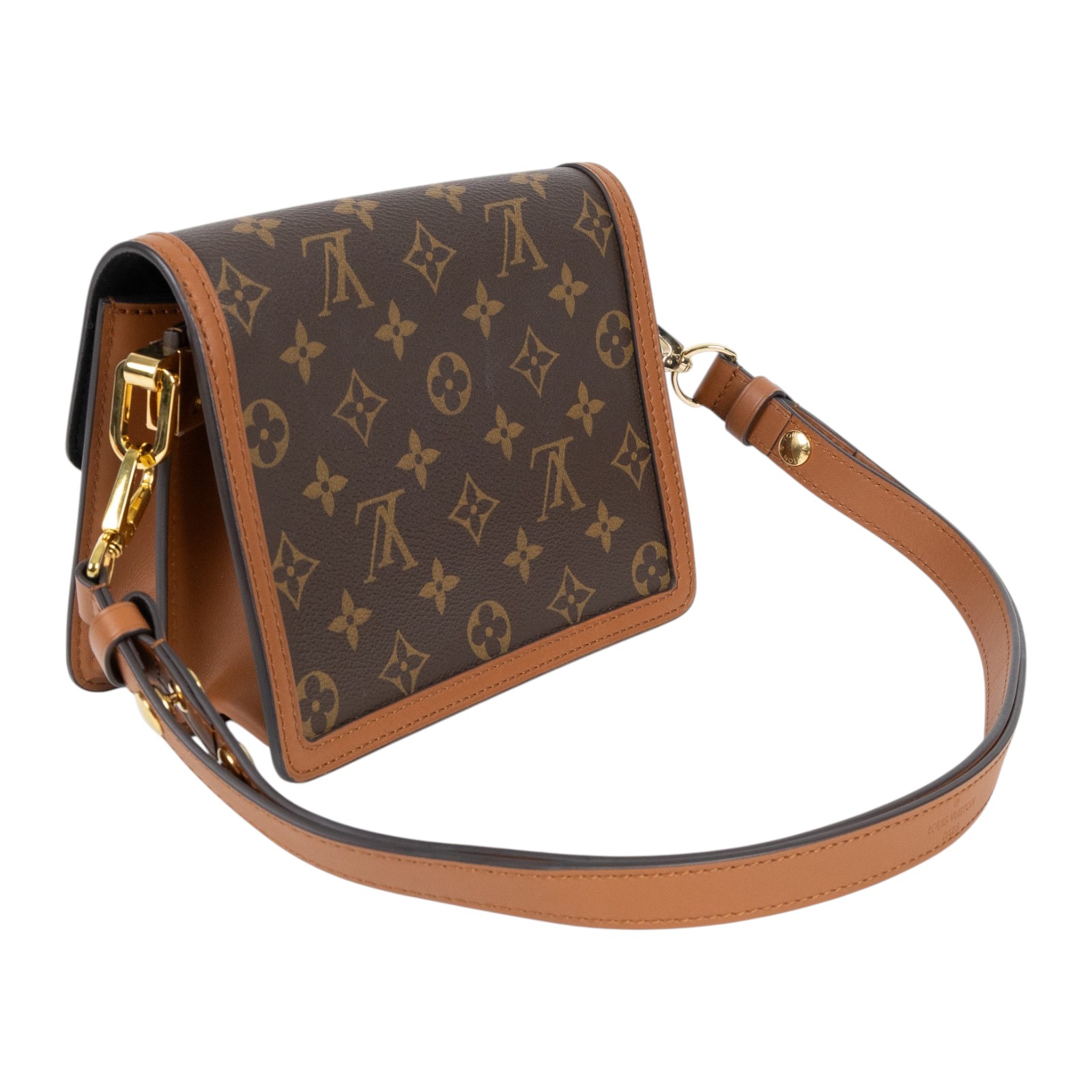 路易威登 LOUIS VUITTON Mini Dauphine Reverse皮革飾邊 迷你 達芙妮 肩背 斜背包 M44580 晶片款  背帶/購買證明正本