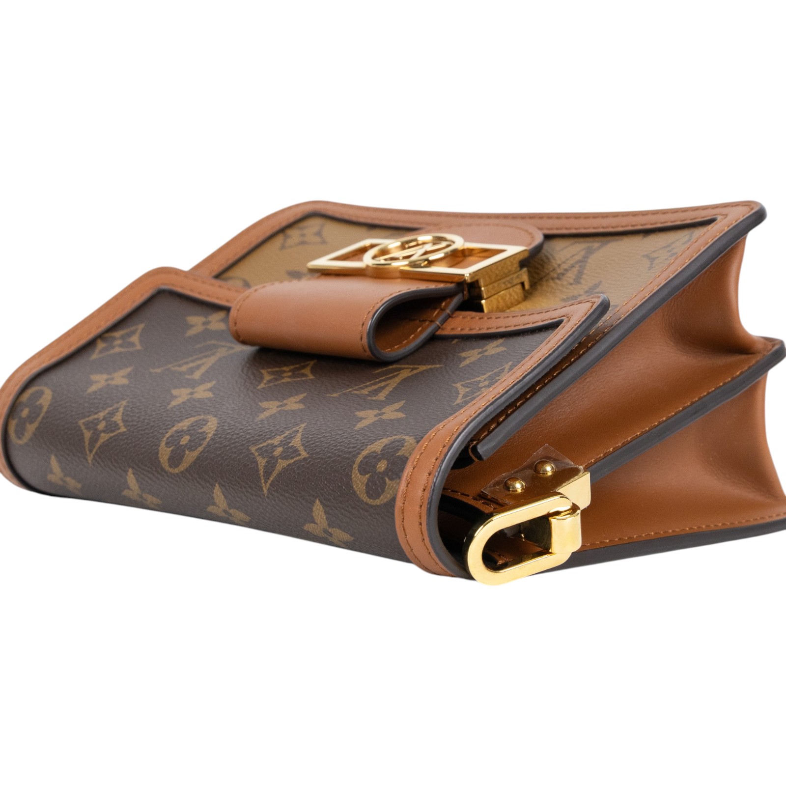路易威登 LOUIS VUITTON Mini Dauphine Reverse皮革飾邊 迷你 達芙妮 肩背 斜背包 M44580 晶片款  背帶/購買證明正本