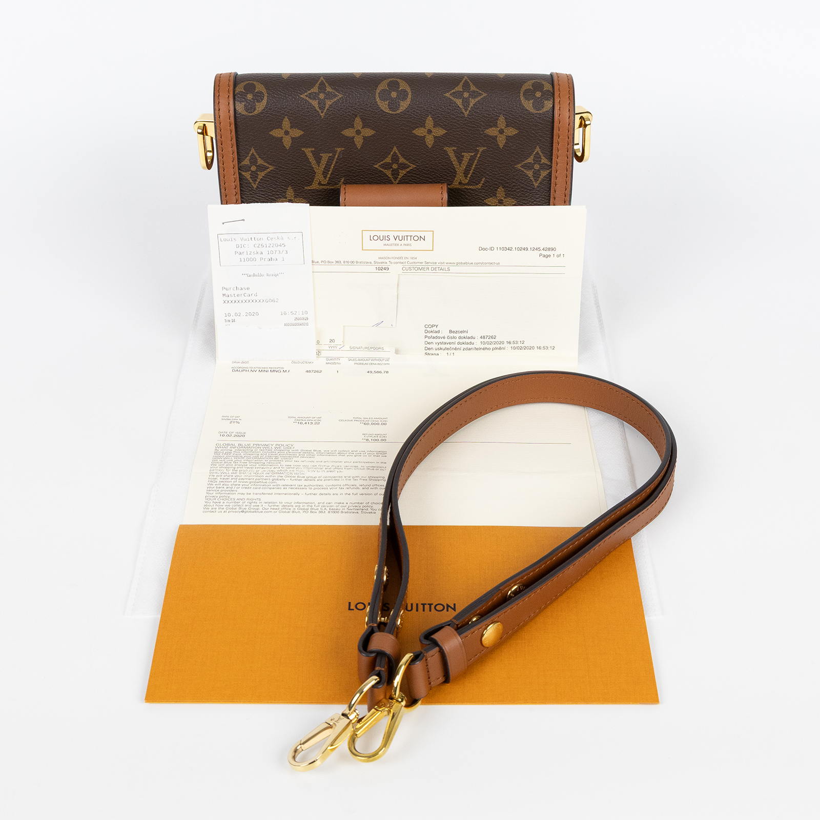 路易威登 LOUIS VUITTON Mini Dauphine Reverse皮革飾邊 迷你 達芙妮 肩背 斜背包 M44580 晶片款  背帶/購買證明正本