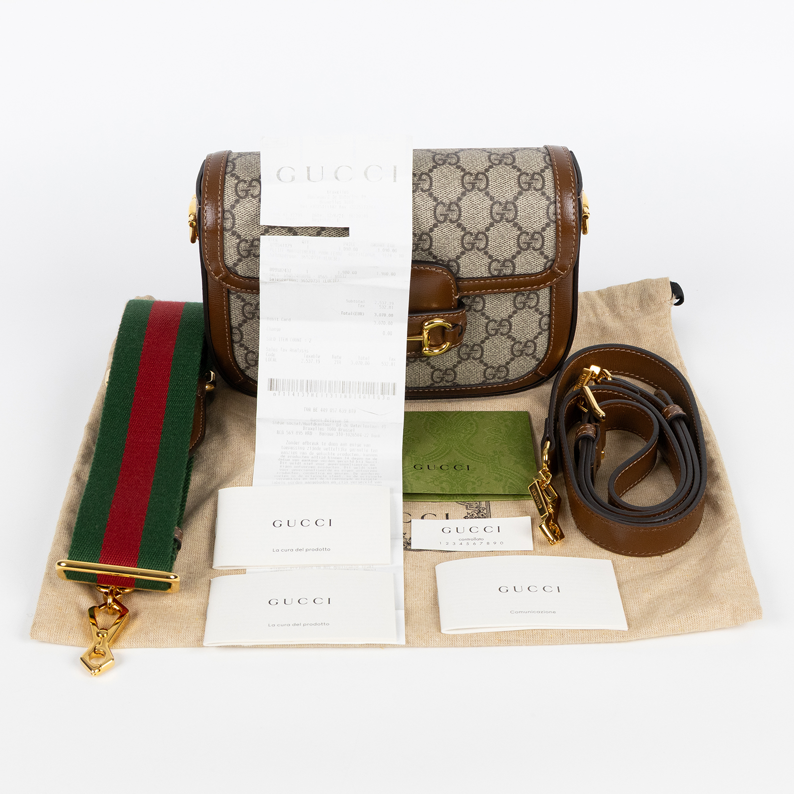 古馳 GUCCI Horsebit 1955 迷你 馬鞍包 658574 HUHHG 咖1955 MINI 防塵袋/背帶x2/購買證明正本