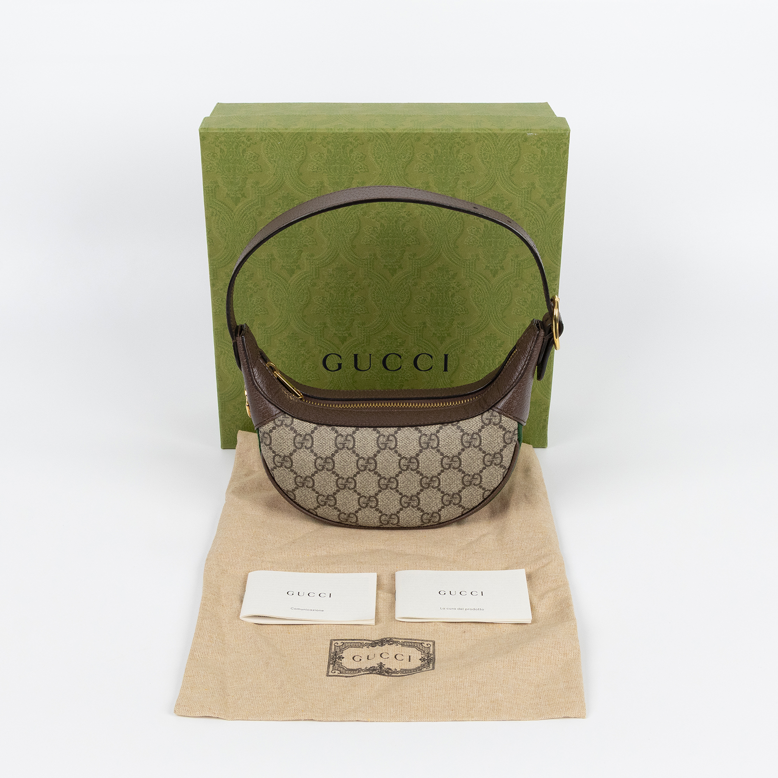 古馳 GUCCI Ophidia mini 帆布 手提包 肩背包 腋下包 658551 96IWG 棕OPHIDIA月牙肩背包 原廠盒子/防塵袋