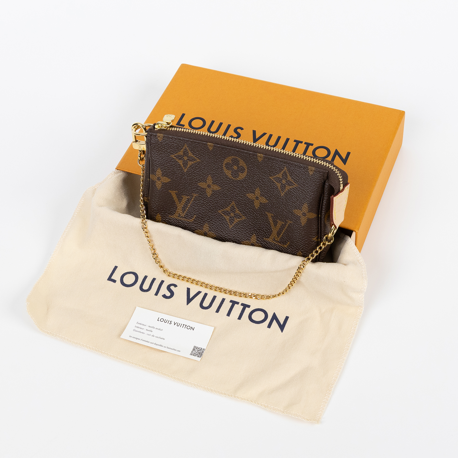 路易威登 LOUIS VUITTON Monogram塗層帆布 鏈帶 迷你小皮包 M58009 原花金鍊小POUCH 原廠盒子/防塵袋