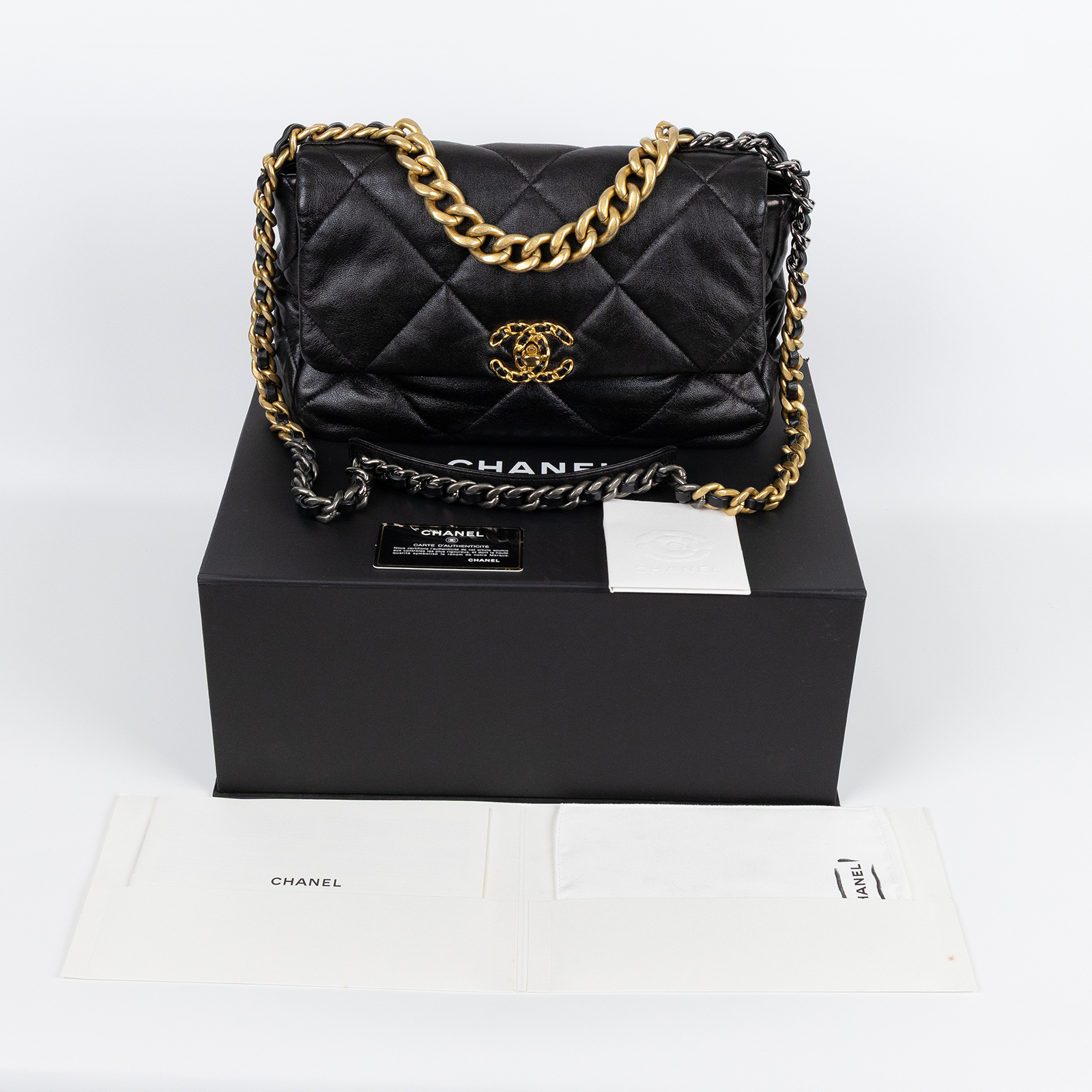 香奈兒 CHANEL 19 大型口蓋包 AS1161 29開黑19包 30CM 原廠盒子/保證卡