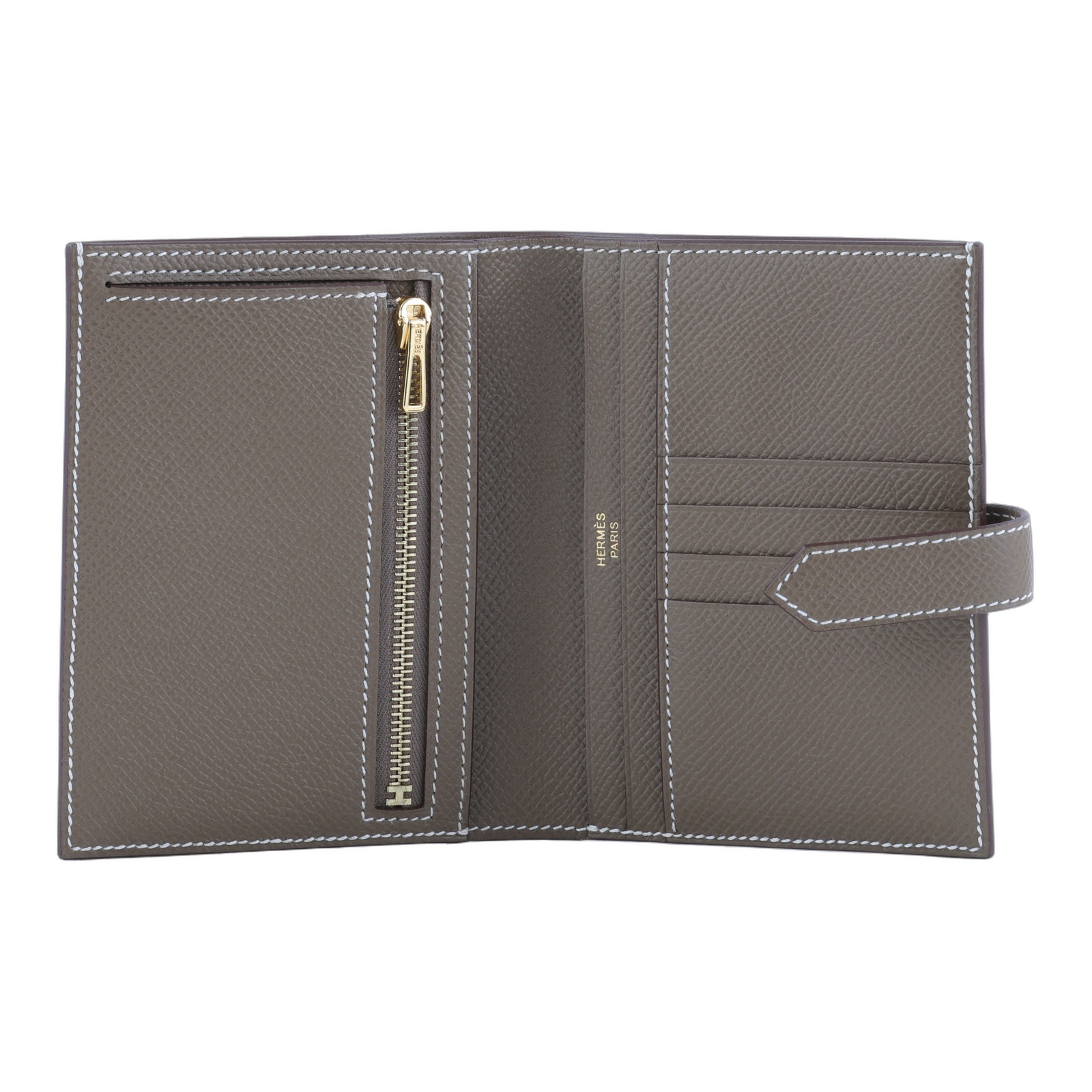 愛馬仕 Hermes Bearn 短夾 金色五金 大象灰色 H039790CC18 /W US 011Z  原廠盒子/購買證明