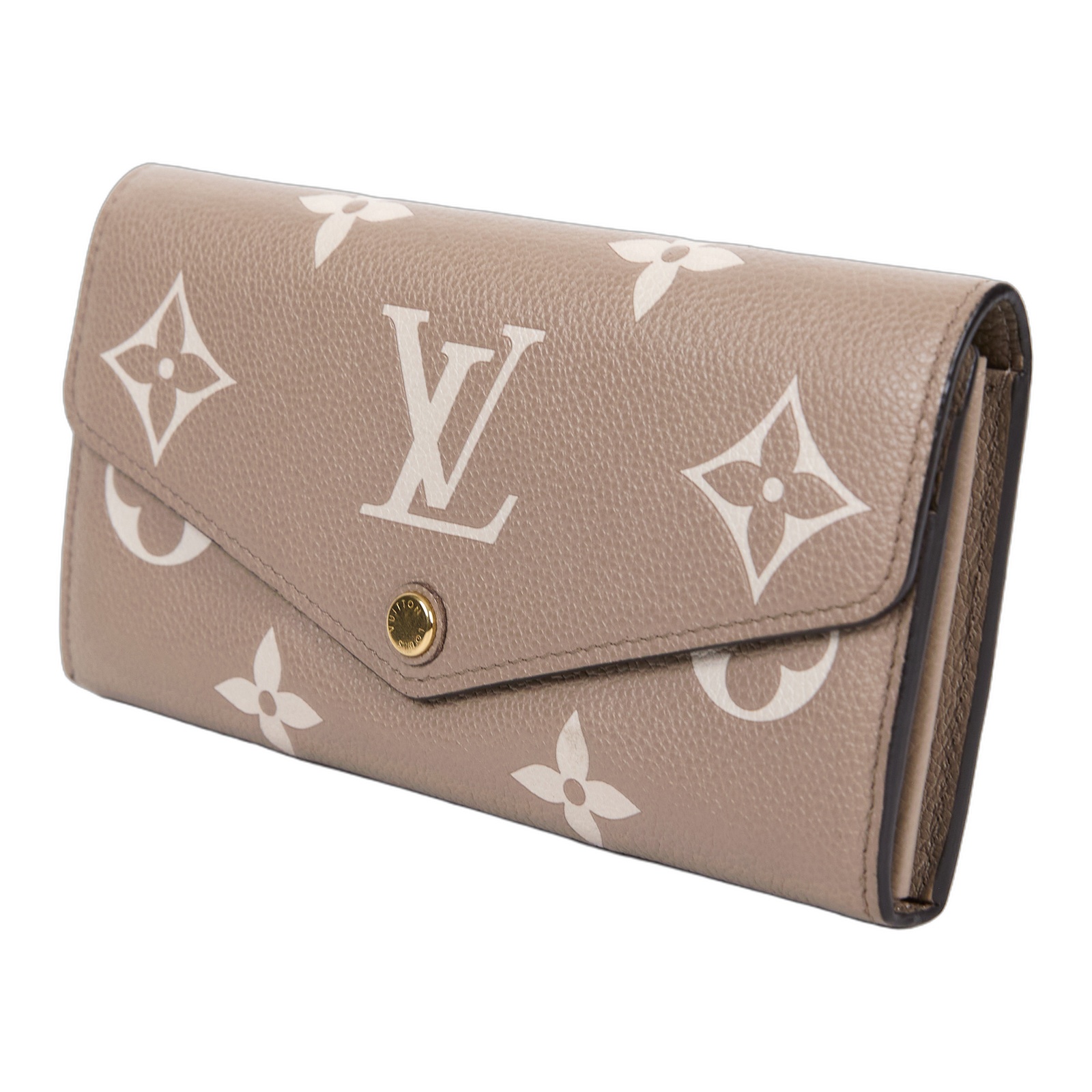 路易威登 LOUIS VUITTON Sarah 錢包 Reverse帆布 Empreinte柔軟粒面壓花牛皮 灰色 奶油色 M81049 晶片款  原廠盒子/防塵袋