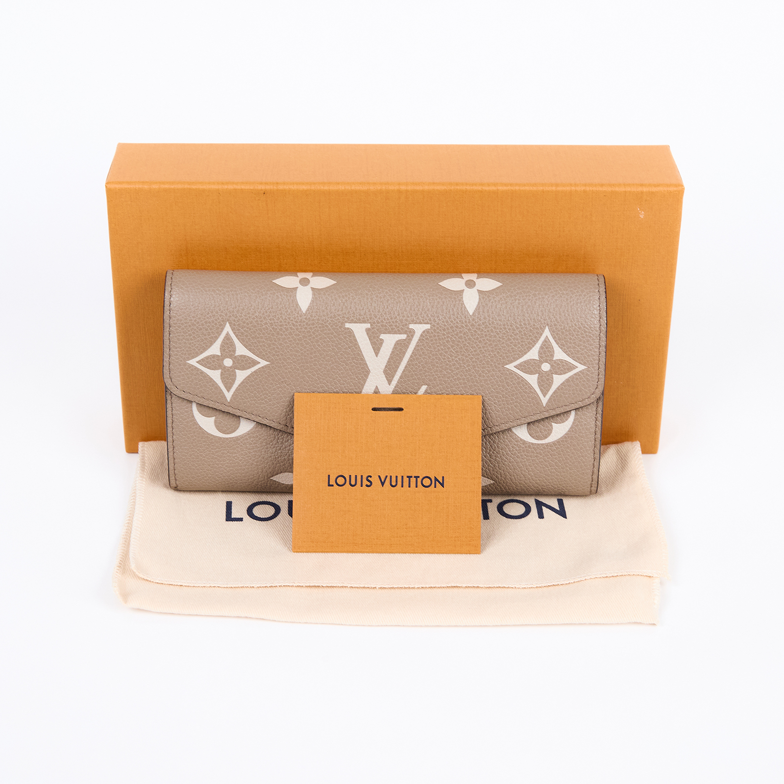 路易威登 LOUIS VUITTON Sarah 錢包 Reverse帆布 Empreinte柔軟粒面壓花牛皮 灰色 奶油色 M81049 晶片款  原廠盒子/防塵袋