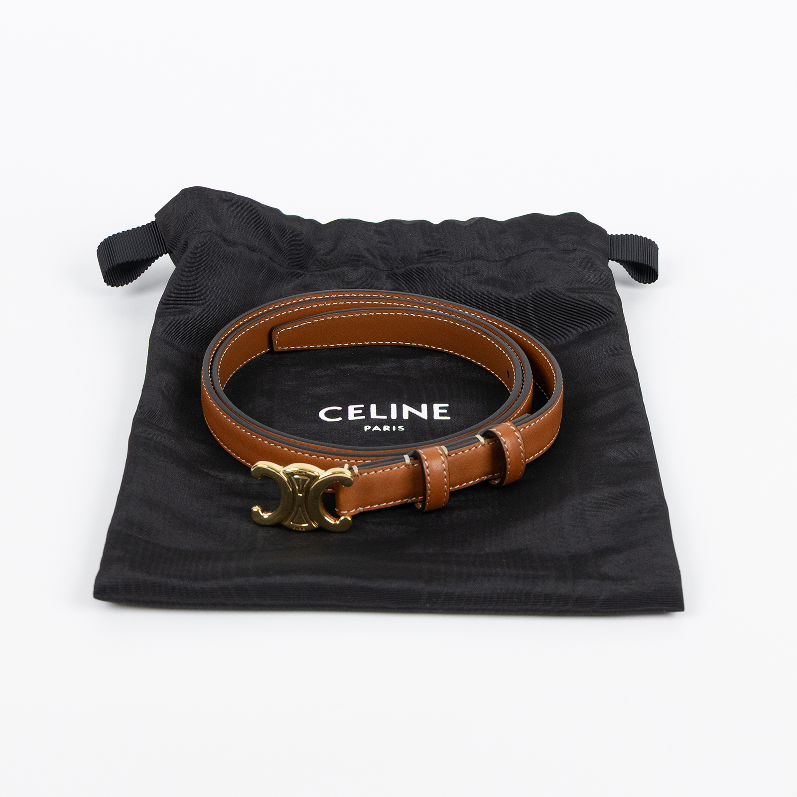 思琳 CELINE Triomphe 25毫米 腰帶 皮帶 45AK93A78_85 焦糖凱旋細皮帶#85 防塵袋
