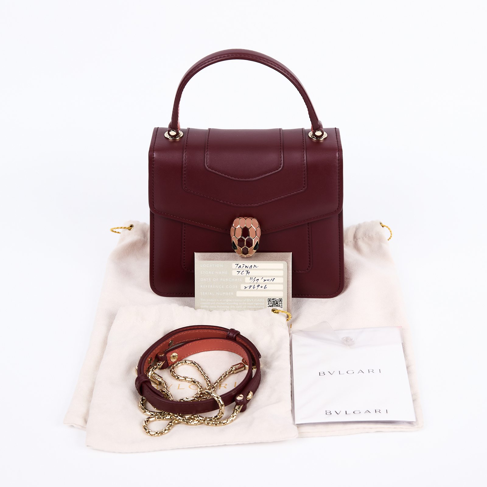 寶格麗 BVLGARI Serpenti Forever 口蓋包 肩背包 斜背包 286906 暗酒紅蛇頭包 防塵袋/背帶/雨衣