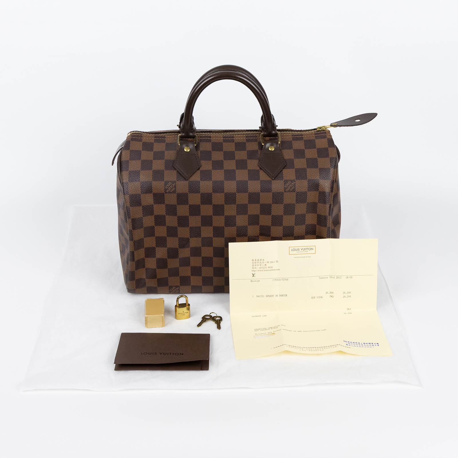 路易威登 LOUIS VUITTON Speedy 30 經典帆布 手提波士頓包 N41531 咖棋盤格SPEERY30 購買證明正本/鎖組