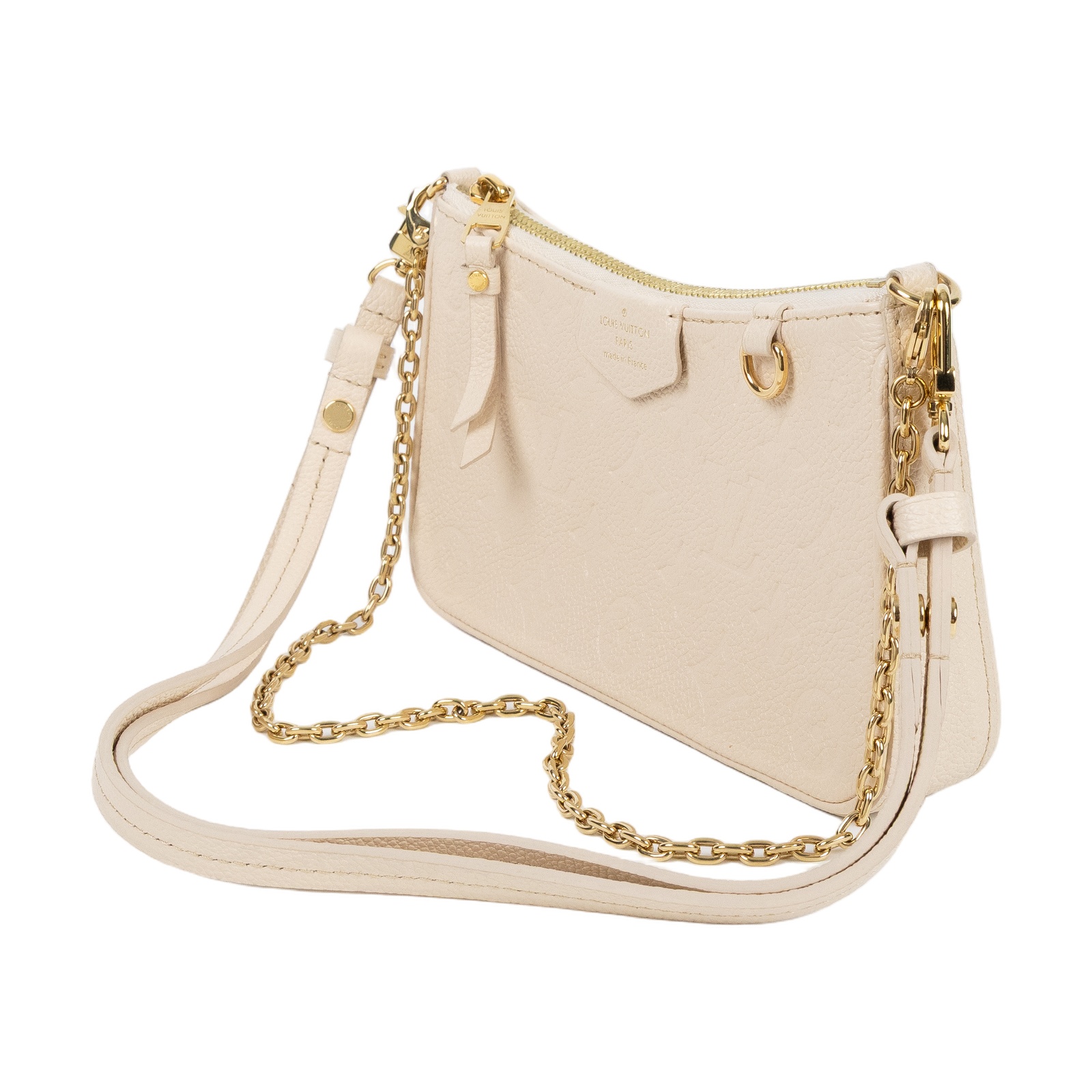 路易威登 LOUIS VUITTON Easy Pouch On Strap 壓紋牛皮二用包 奶油色 M81066 晶片款  原廠盒子/ 防塵袋/背帶2