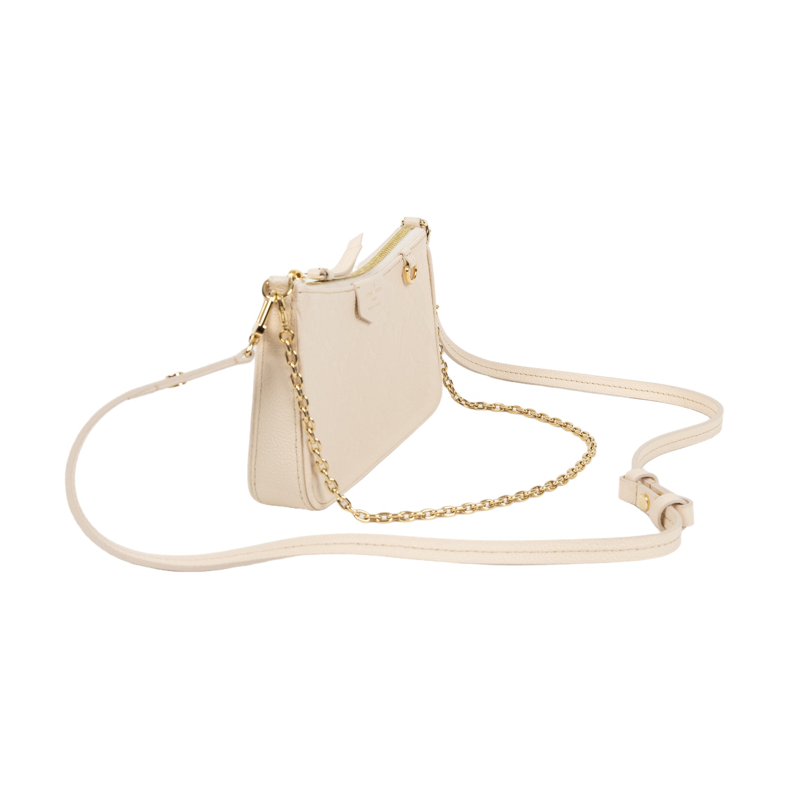 路易威登 LOUIS VUITTON Easy Pouch On Strap 壓紋牛皮二用包 奶油色 M81066 晶片款  原廠盒子/ 防塵袋/背帶2