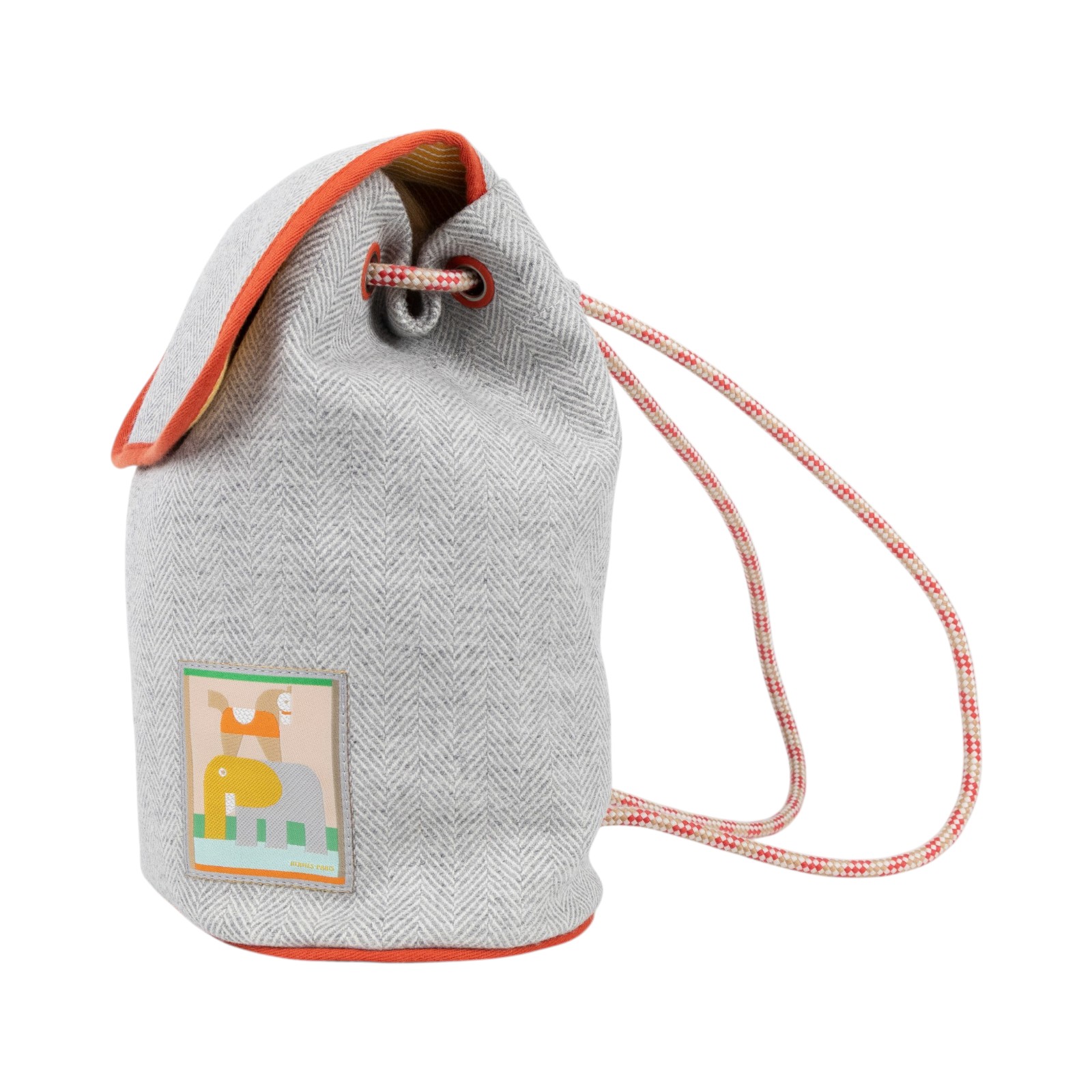 愛馬仕 Hermes Animaux Blocks 背包 人字紋羊毛 灰色 H104362Mv03  橘灰ANIMAUX BLOCKS後背包 防塵袋