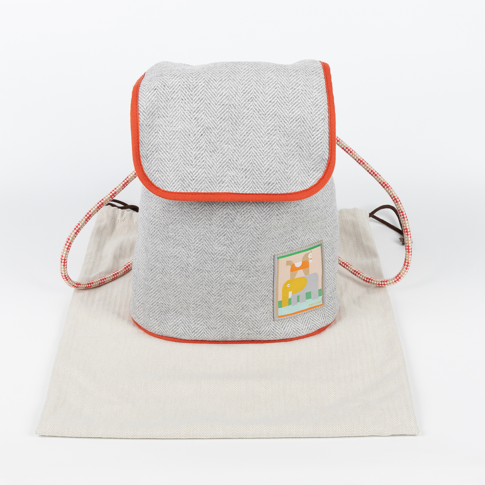 愛馬仕 Hermes Animaux Blocks 背包 人字紋羊毛 灰色 H104362Mv03  橘灰ANIMAUX BLOCKS後背包 防塵袋