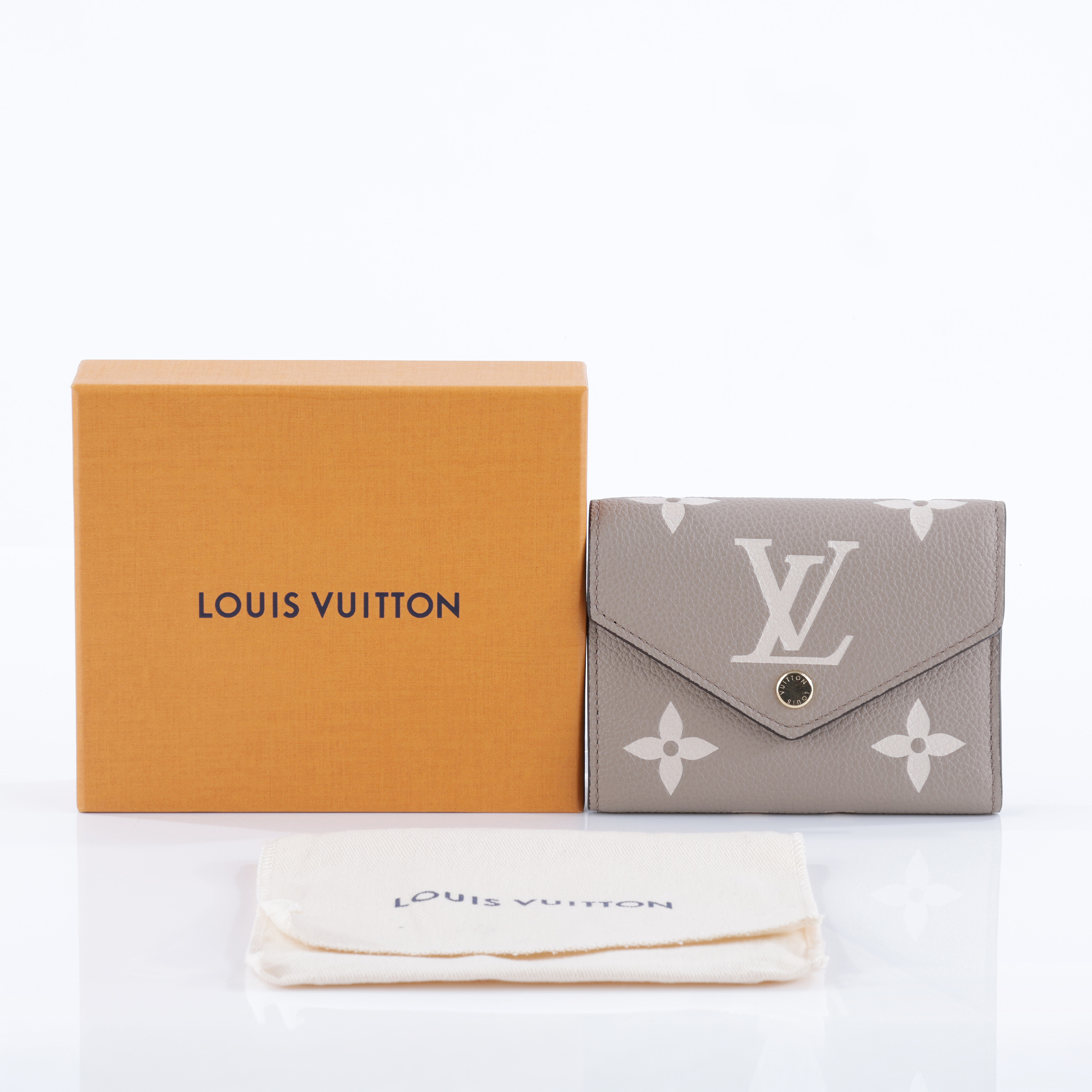 路易威登 LOUIS VUITTON Victorine 錢包 壓花牛皮 灰色奶油色 M81861 晶片款  原廠盒子/防塵袋