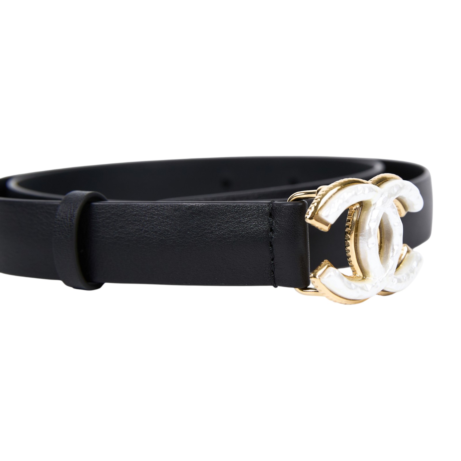 香奈兒 CHANEL 皮帶 腰帶 配飾 AA9239_70 珍珠白法瑯雙C皮帶#70 防塵袋/原廠盒子