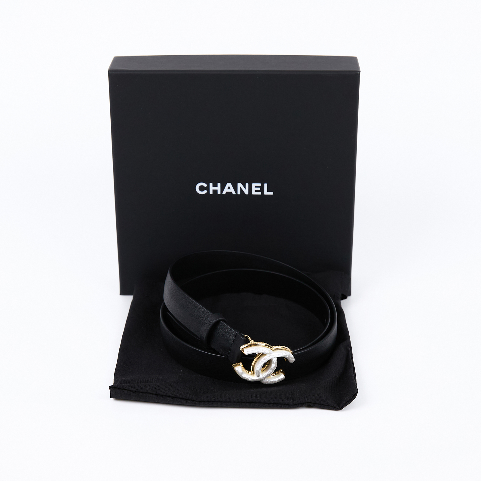香奈兒 CHANEL 皮帶 腰帶 配飾 AA9239_70 珍珠白法瑯雙C皮帶#70 防塵袋/原廠盒子