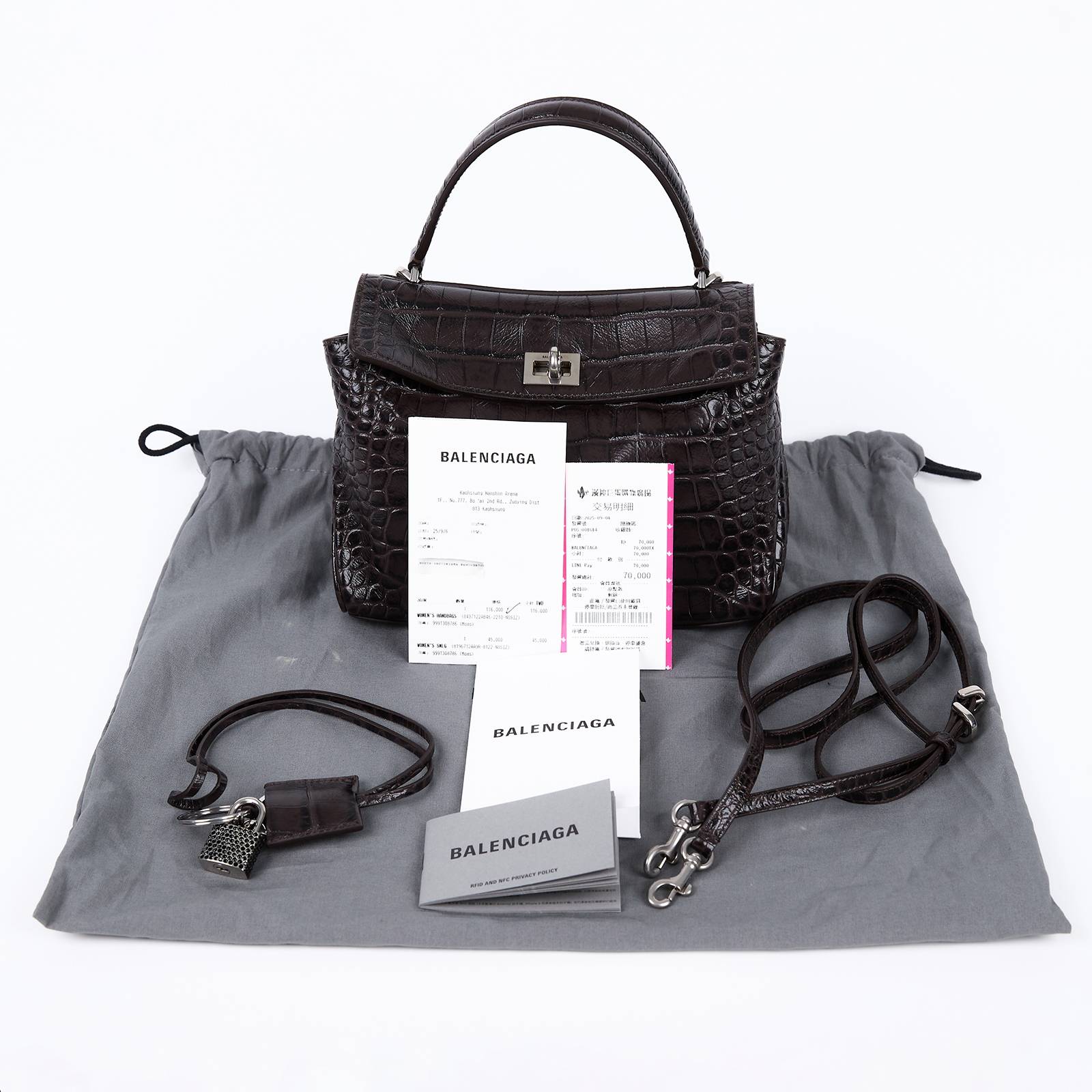 巴黎世家 BALENCIAGA Rodeo Mini 手提包 鱷魚壓紋小牛皮 8437122AB46  背帶/吊飾/購買證明正本/防塵袋