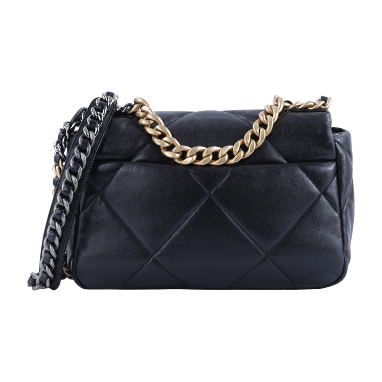 香奈兒 CHANEL 19 口蓋包 菱格紋 金銀鍊帶 手提 肩背包 AS1160 B04852 晶片款 黑金19包 26CM 購買證明正本/防塵袋/原廠盒子