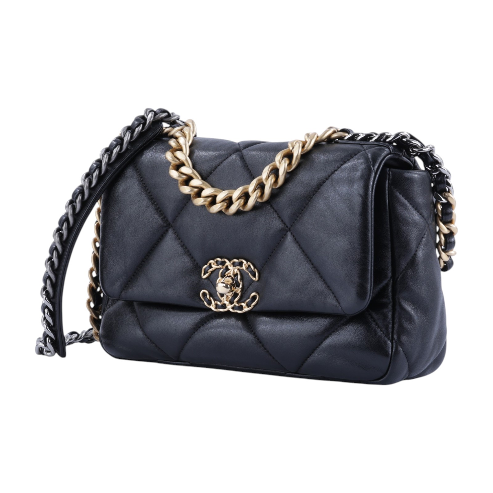 香奈兒 CHANEL 19 口蓋包 菱格紋 金銀鍊帶 手提 肩背包 AS1160 B04852 晶片款 黑金19包 26CM 購買證明正本/防塵袋/原廠盒子