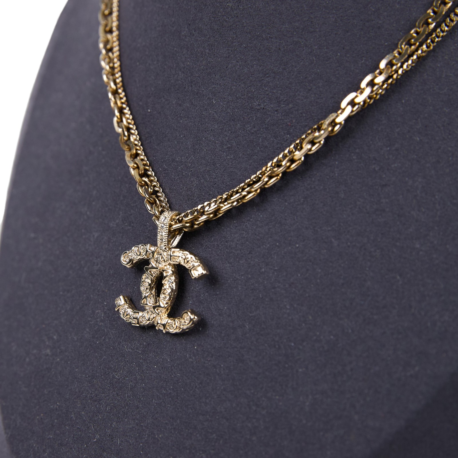 香奈兒 CHANEL CC LOGO 項鍊 AB6095 B05288A21 P 雙C雙股水鑽項鍊 原廠盒子/內襯/購買證明