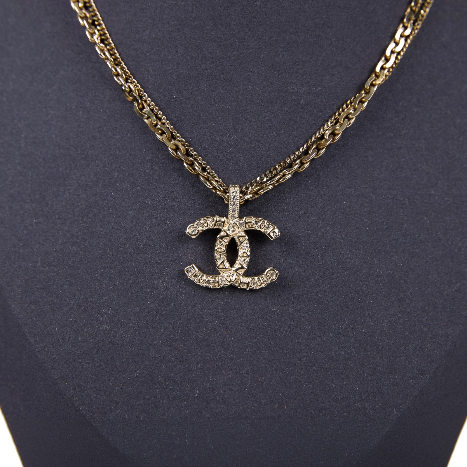 香奈兒 CHANEL CC LOGO 項鍊 AB6095 B05288A21 P 雙C雙股水鑽項鍊 原廠盒子/內襯/購買證明