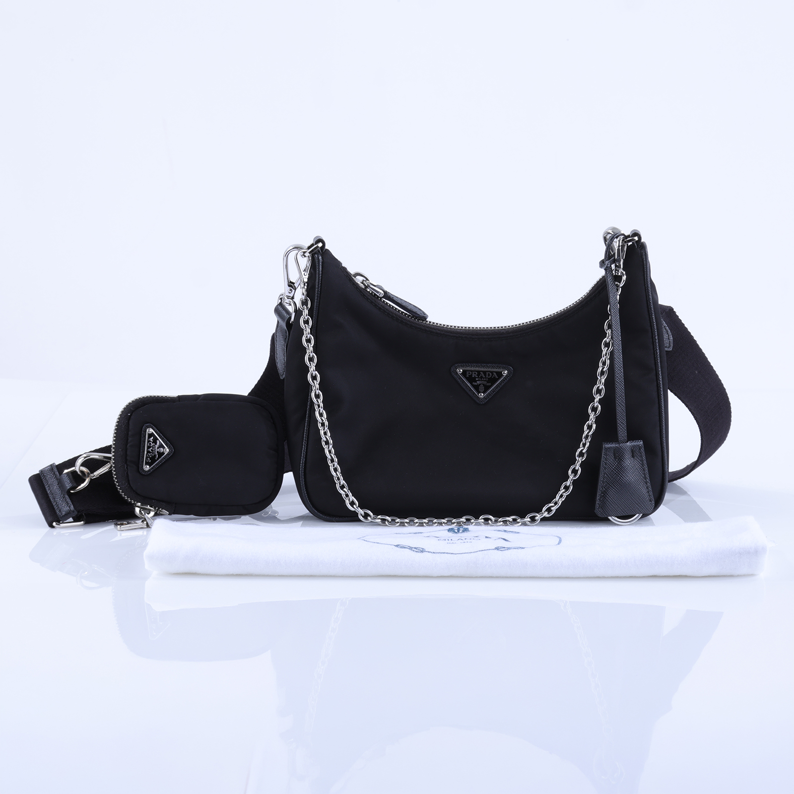 普拉達 PRADA Re-Edition 2005 Re-Nylon 手袋 1BH204_R064 黑尼龍三合一HOBO 防塵袋/背帶x2/內袋