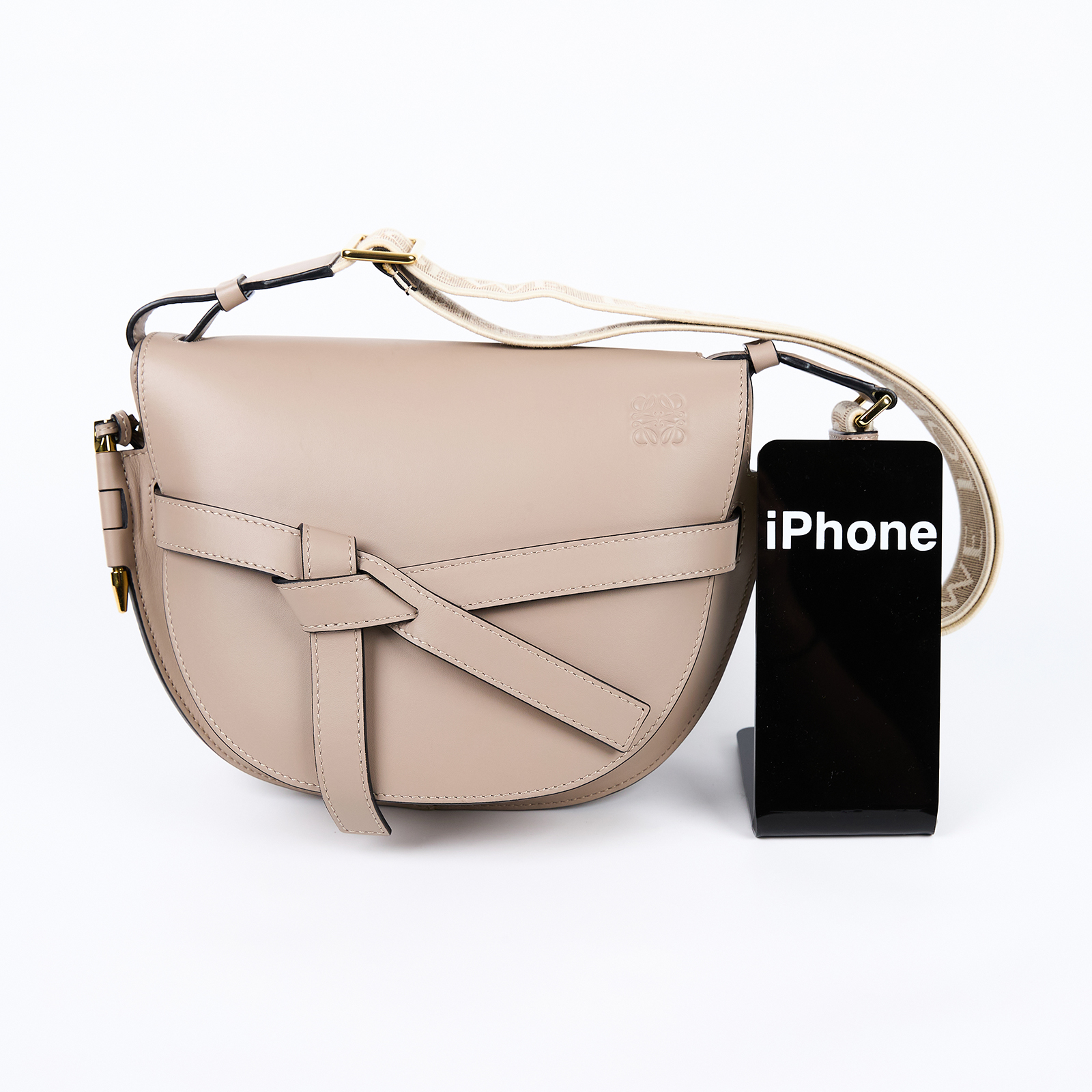 羅意威 LOEWE Small Gate bag 小型 小牛皮 肩背包 帆布背帶 A650T20X40 燕麥灰 GATE SMALL 防塵袋