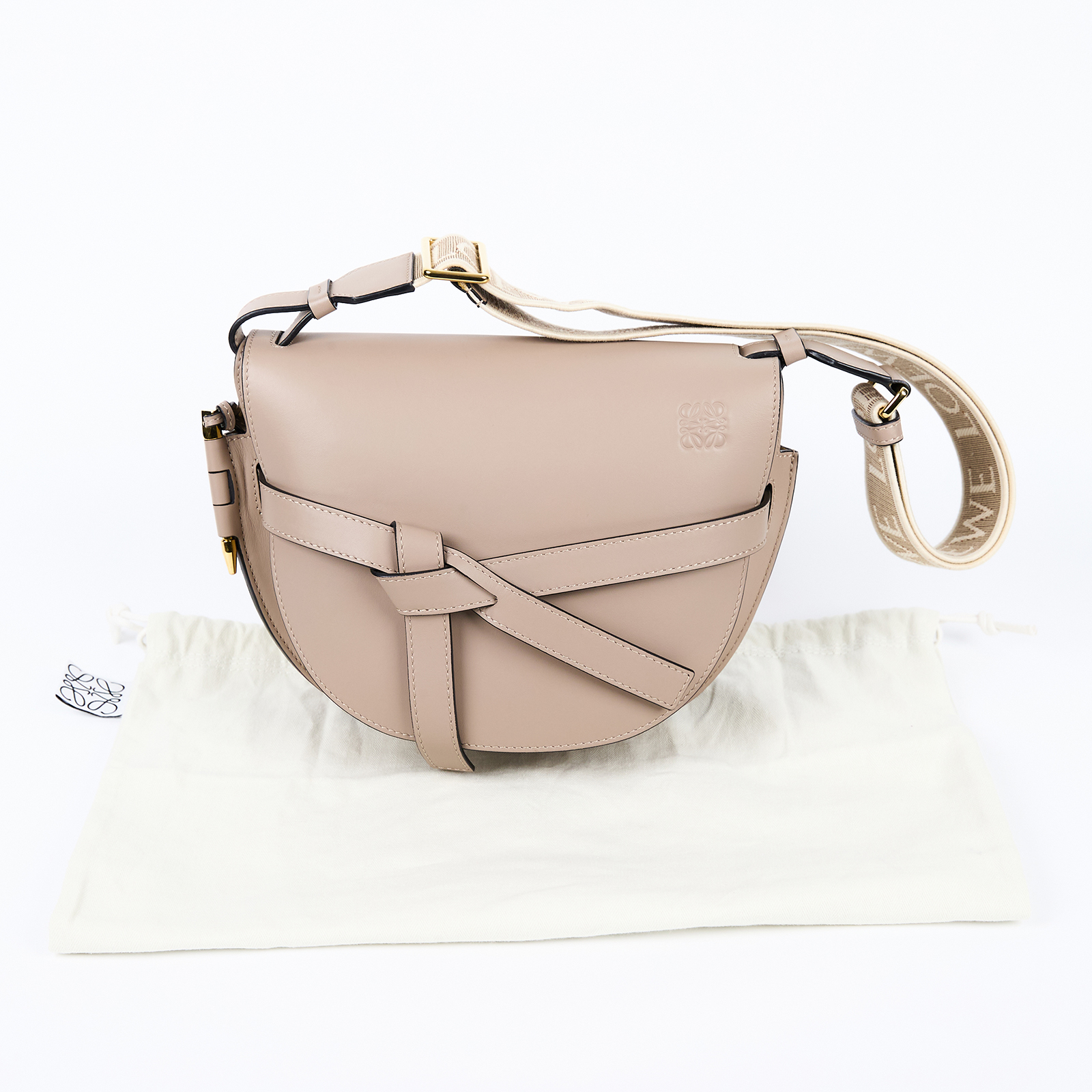 羅意威 LOEWE Small Gate bag 小型 小牛皮 肩背包 帆布背帶 A650T20X40 燕麥灰 GATE SMALL 防塵袋