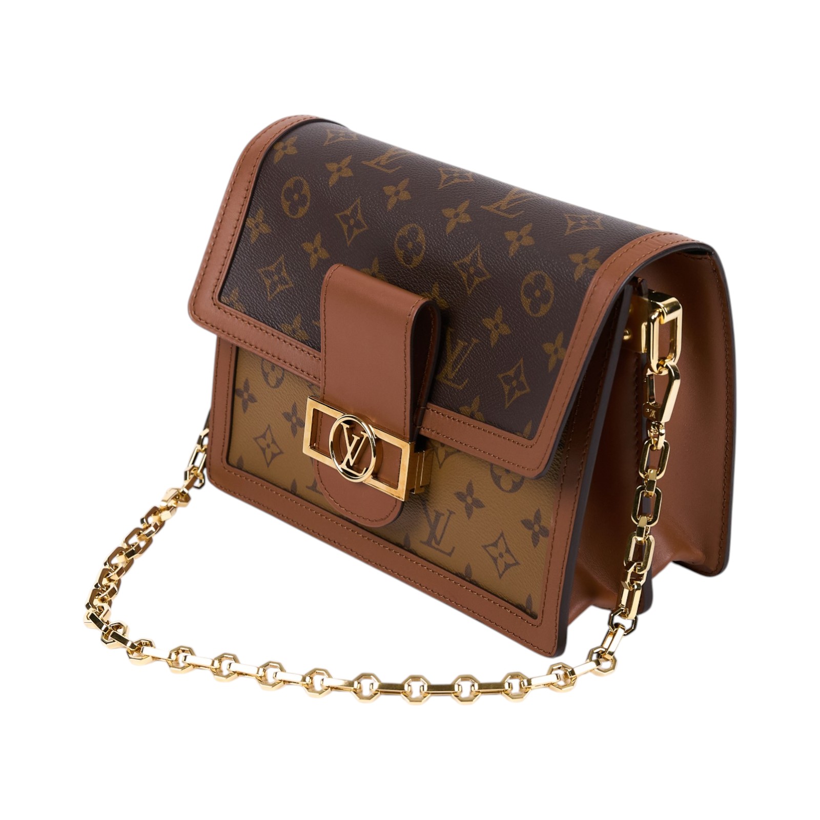 路易威登 LOUIS VUITTON Dauphine MM 手提包 雙色翻蓋斜背 鏈帶包 M44391  背帶2/防塵袋/原廠盒子/購買證明正本
