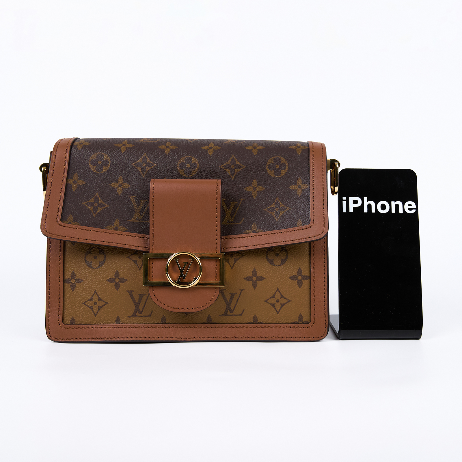 路易威登 LOUIS VUITTON Dauphine MM 手提包 雙色翻蓋斜背 鏈帶包 M44391  背帶2/防塵袋/原廠盒子/購買證明正本