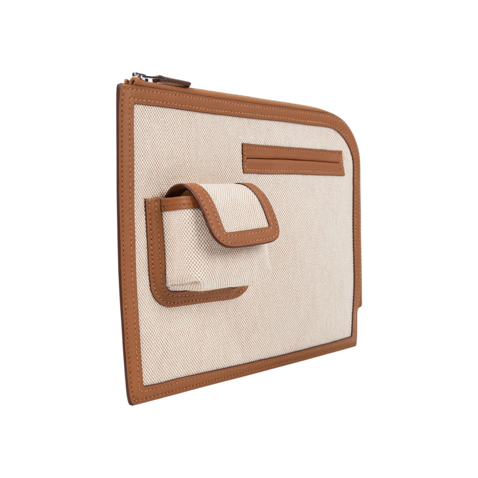 愛馬仕 Hermes H Swift Canvas Cargo Travel Pouch 萬用旅行手拿包 米金 金棕色 銀色五金  W FS 004 GX  防塵袋