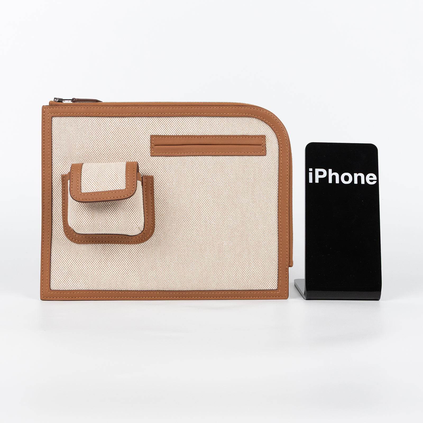 愛馬仕 Hermes H Swift Canvas Cargo Travel Pouch 萬用旅行手拿包 米金 金棕色 銀色五金  W FS 004 GX  防塵袋