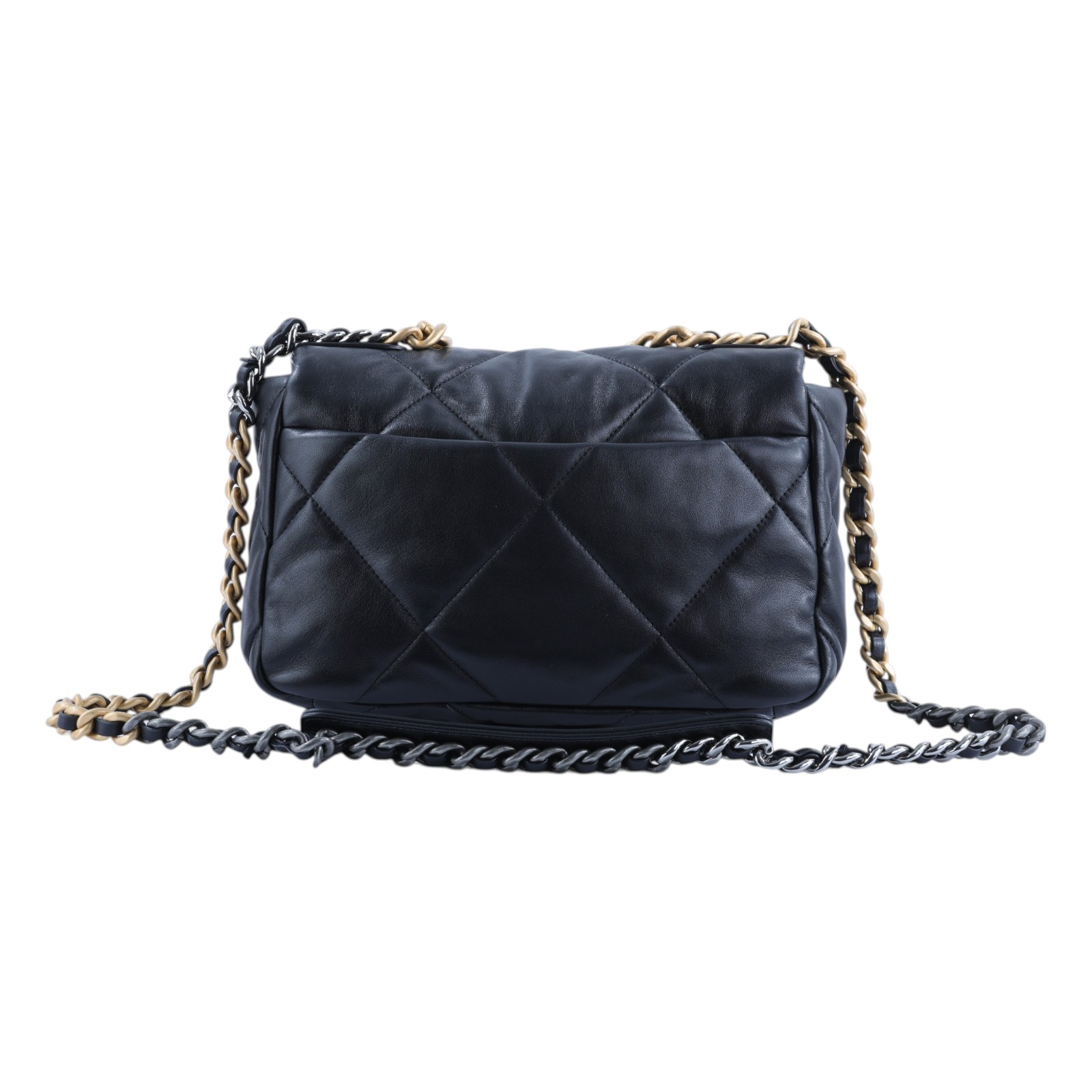 香奈兒 CHANEL 19 口蓋包 菱格紋 金銀鍊帶 手提 肩背包 AS1160 晶片款 黑金19包 防塵袋