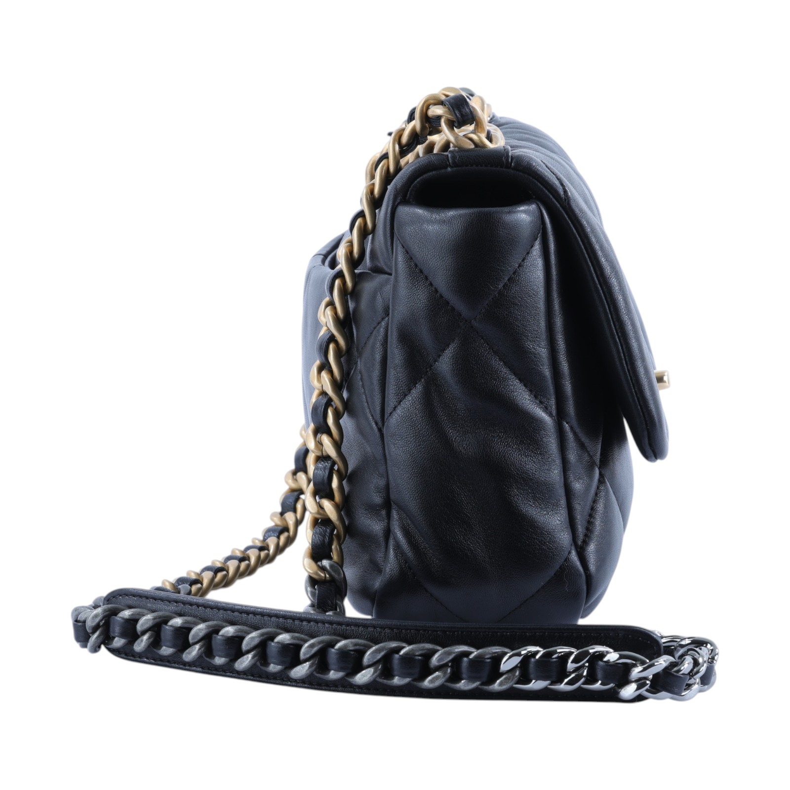 香奈兒 CHANEL 19 口蓋包 菱格紋 金銀鍊帶 手提 肩背包 AS1160 晶片款 黑金19包 防塵袋