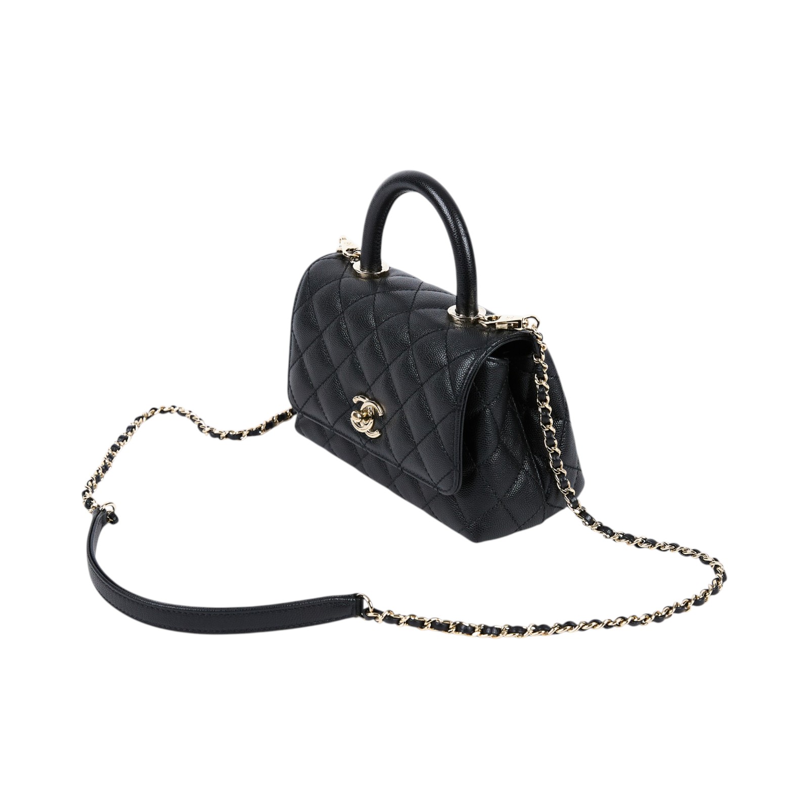 香奈兒 CHANEL Handle 迷你 手提 口蓋包 AS2215 晶片款 黑荔枝 COCO HANDLE MINI 防塵袋/背帶