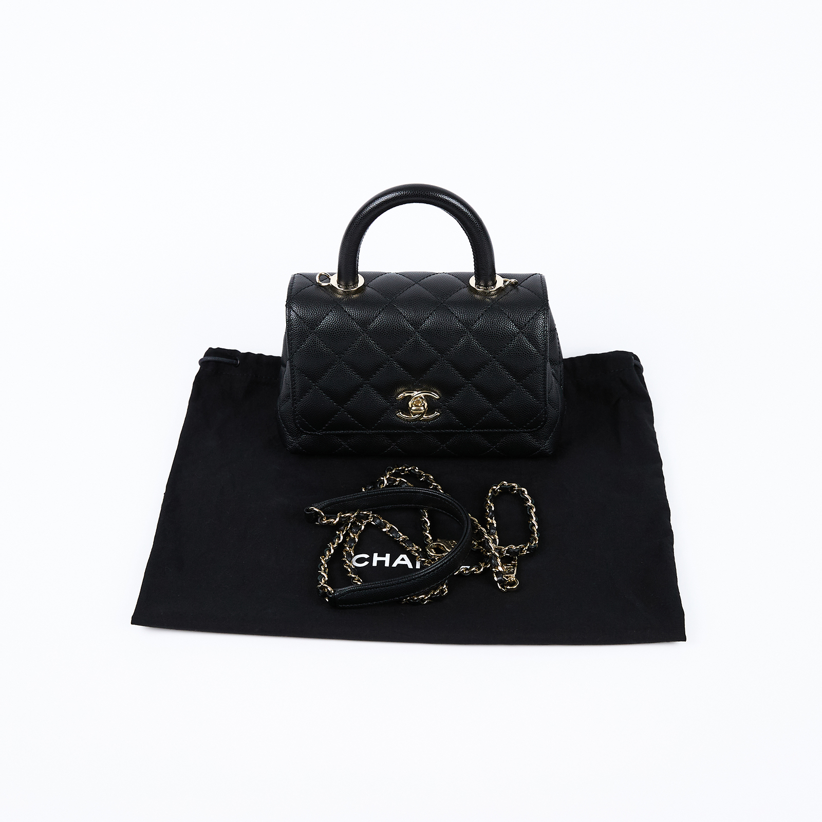 香奈兒 CHANEL Handle 迷你 手提 口蓋包 AS2215 晶片款 黑荔枝 COCO HANDLE MINI 防塵袋/背帶