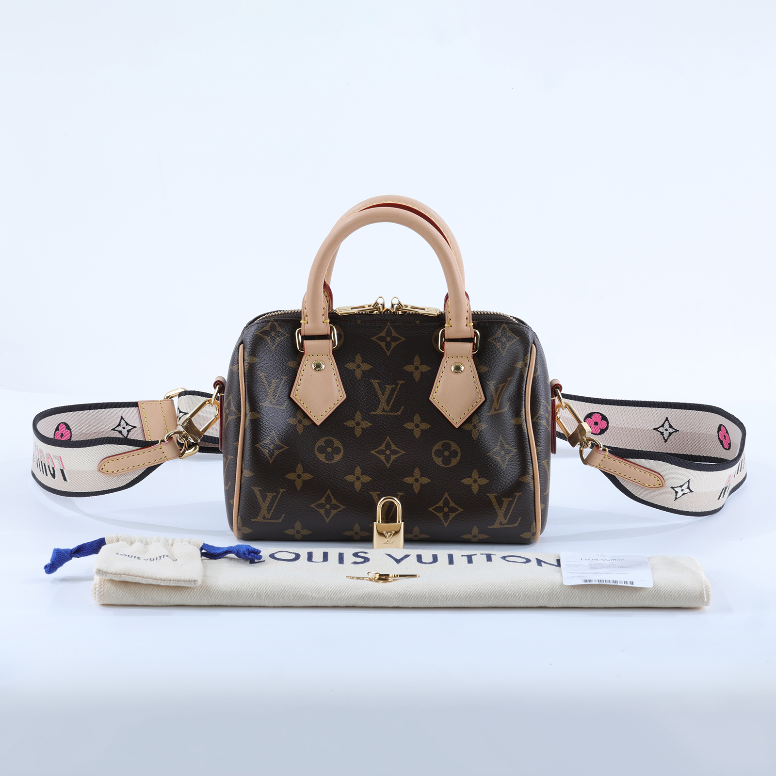 路易威登 LOUIS VUITTON Speedy Bandoulière  20 原花 手提 斜背 波士頓包 黑色 M46234 晶片款  防塵袋/背帶/鎖組