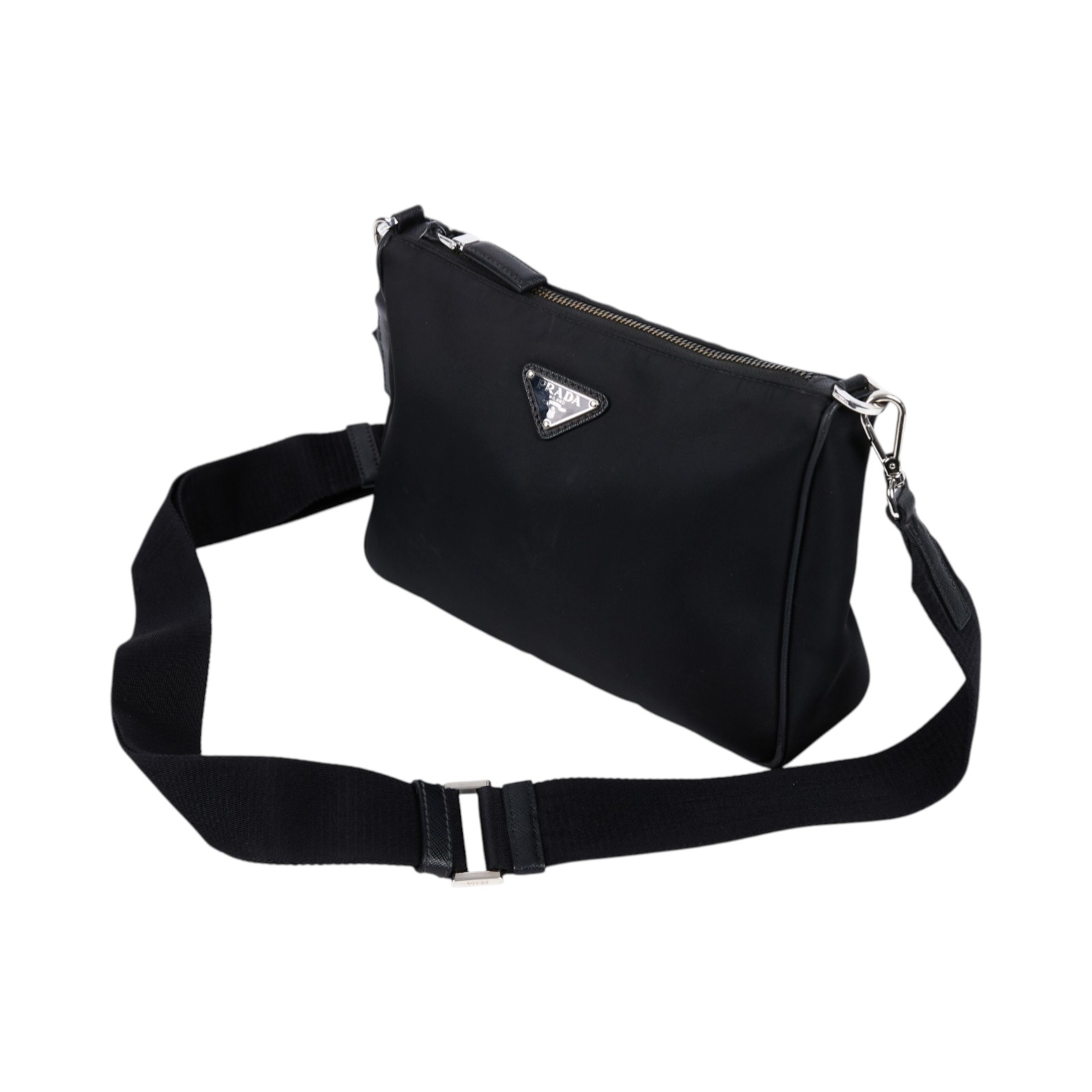 普拉達 PRADA Re-Nylon Saffiano 皮革肩背袋 2VH113_2DMH 黑尼龍二合一斜背包 背帶/內袋