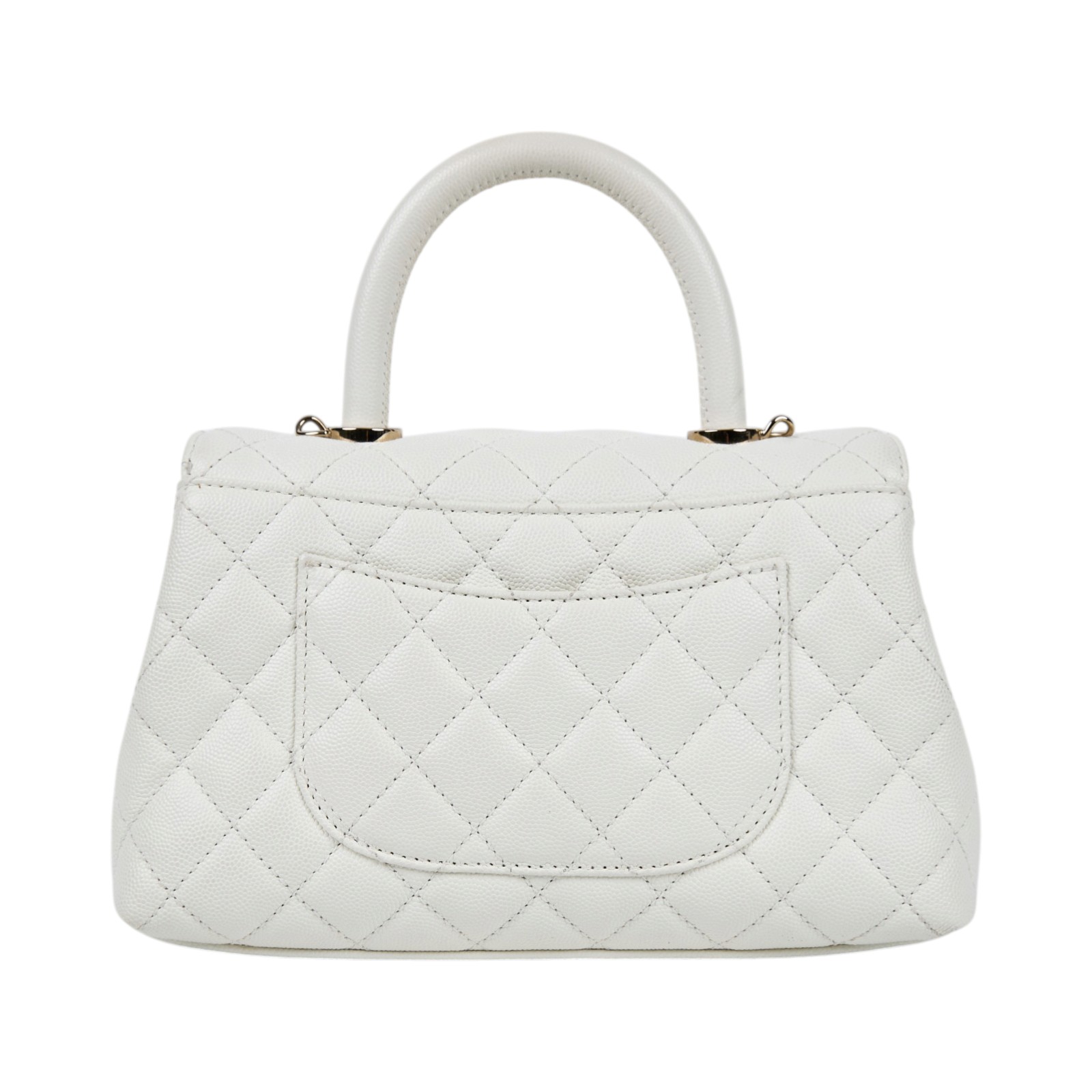 香奈兒 CHANEL Handle 24 手提 口蓋包 A92990 晶片款 白淡金荔枝COCO HANDLE 24 防塵袋/背帶