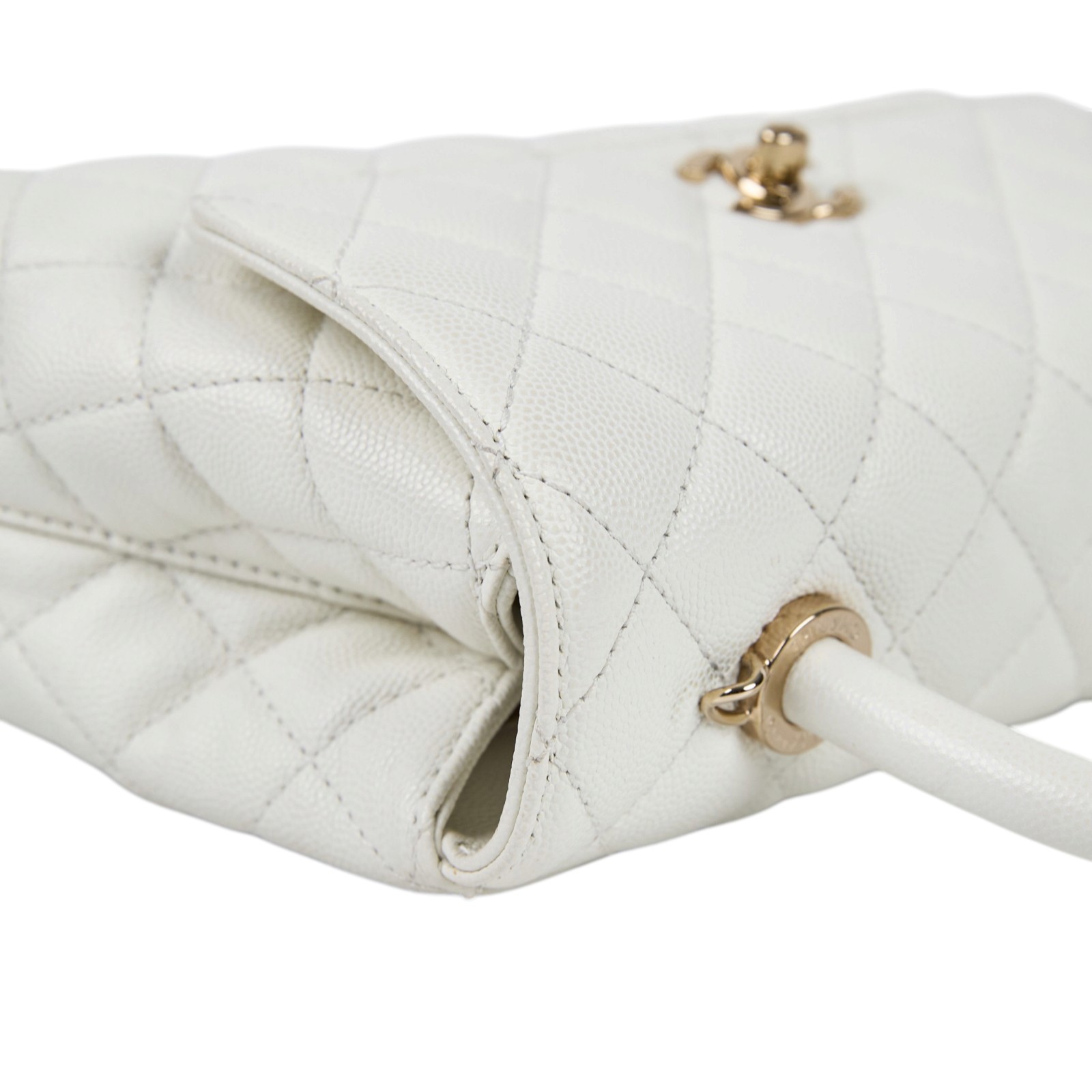 香奈兒 CHANEL Handle 24 手提 口蓋包 A92990 晶片款 白淡金荔枝COCO HANDLE 24 防塵袋/背帶