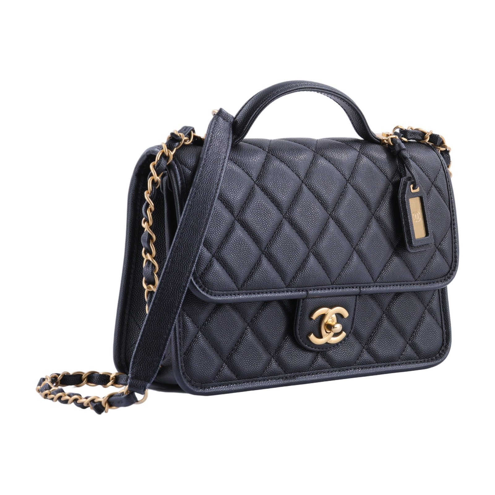 香奈兒 CHANEL CF 口蓋包 中型 肩背包 斜背包 AS3653 晶片款 黑金荔枝豆腐郵差包 無附屬品
