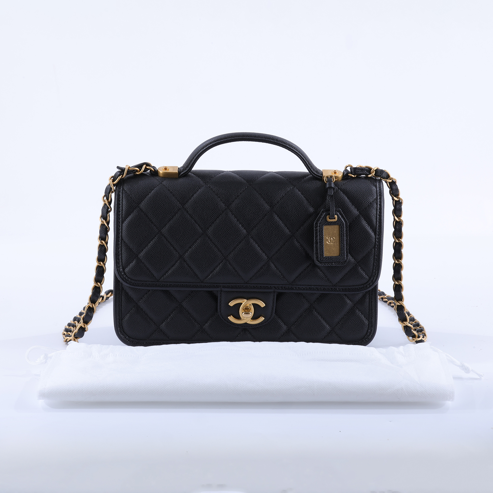 香奈兒 CHANEL CF 口蓋包 中型 肩背包 斜背包 AS3653 晶片款 黑金荔枝豆腐郵差包 無附屬品