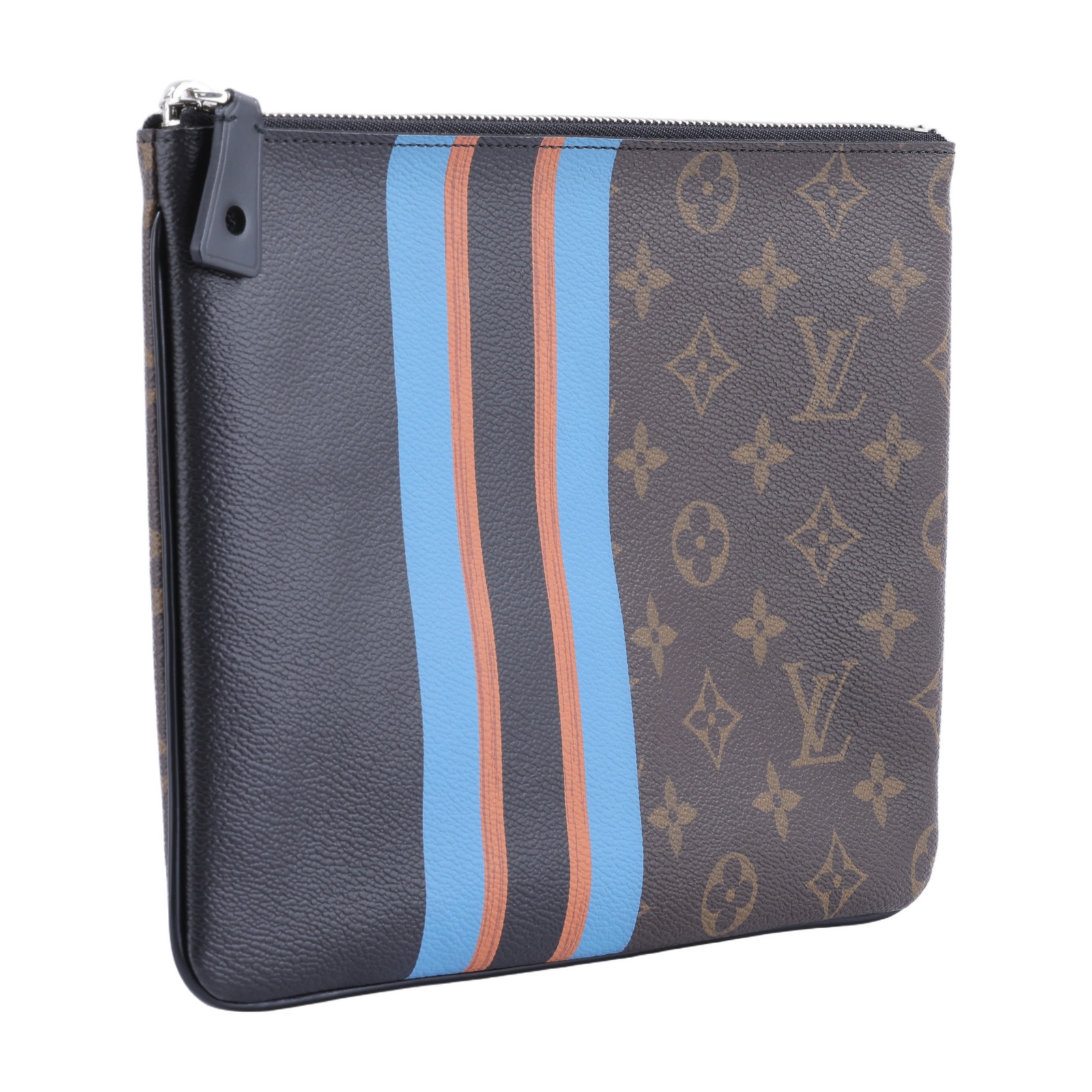 路易威登 LOUIS VUITTON Plate MM 手拿包 M62378 原花拼藍橘線條手拿包 防塵袋