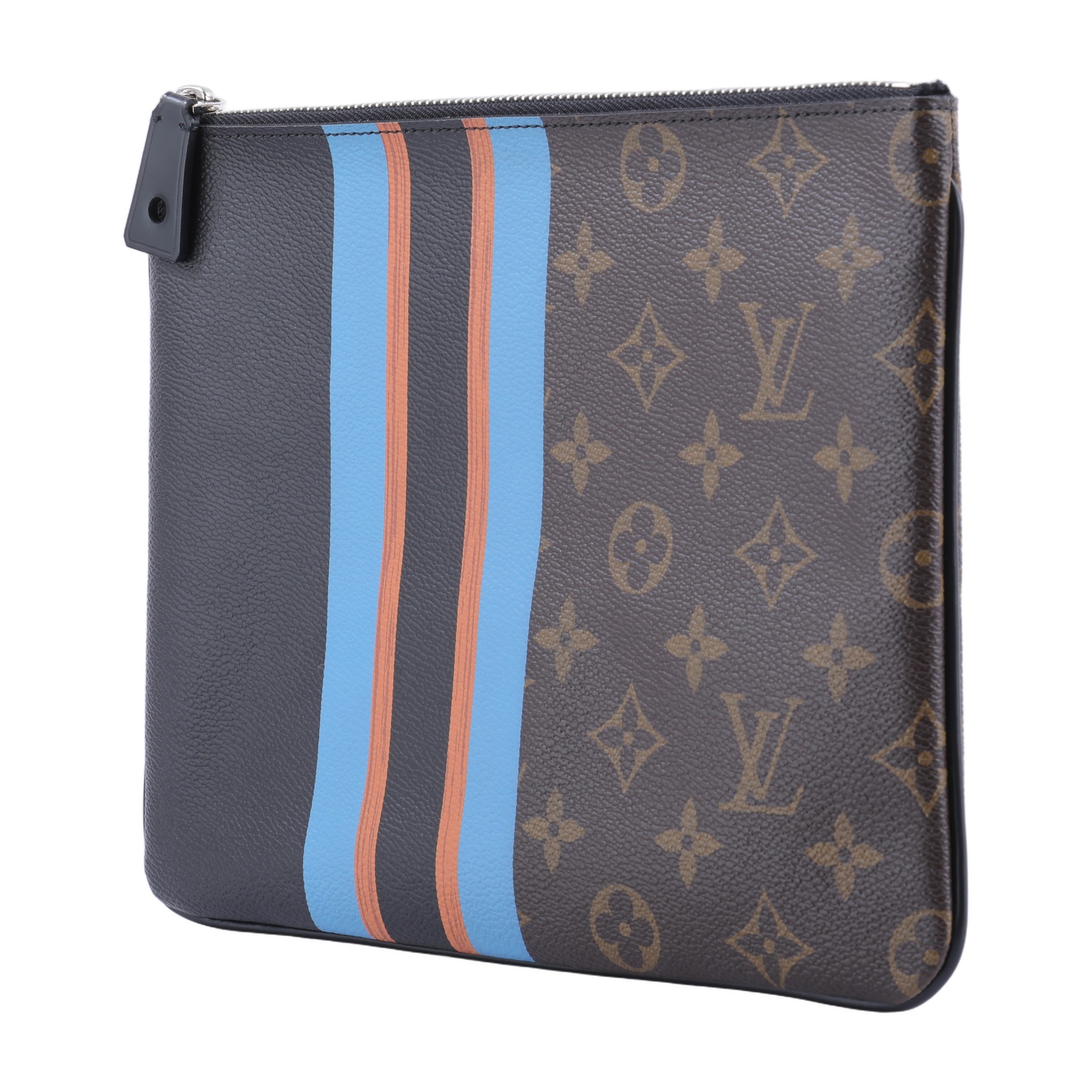 路易威登 LOUIS VUITTON Plate MM 手拿包 M62378 原花拼藍橘線條手拿包 防塵袋