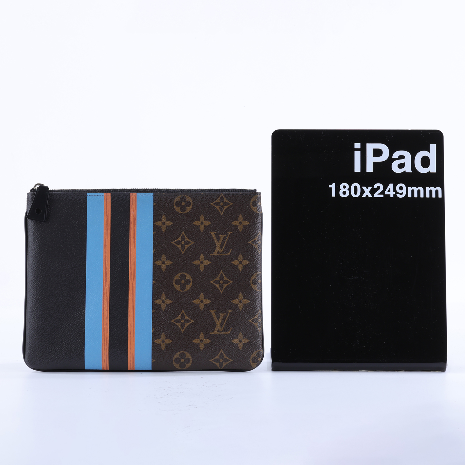 路易威登 LOUIS VUITTON Plate MM 手拿包 M62378 原花拼藍橘線條手拿包 防塵袋