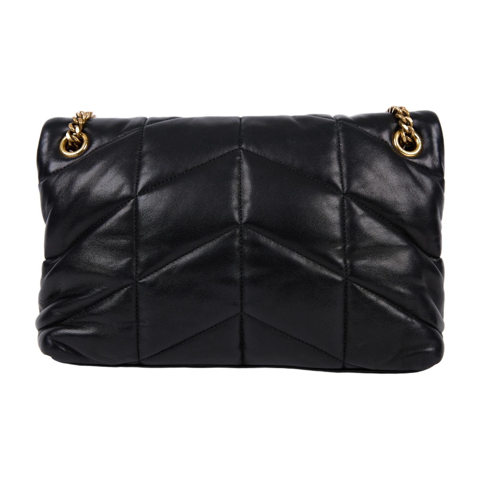 聖羅蘭 YSL SAINT LAURENT Puffer 絎縫納帕皮包 小型 金色五金 5774761EL07 黑金PUFFER小號 防塵袋